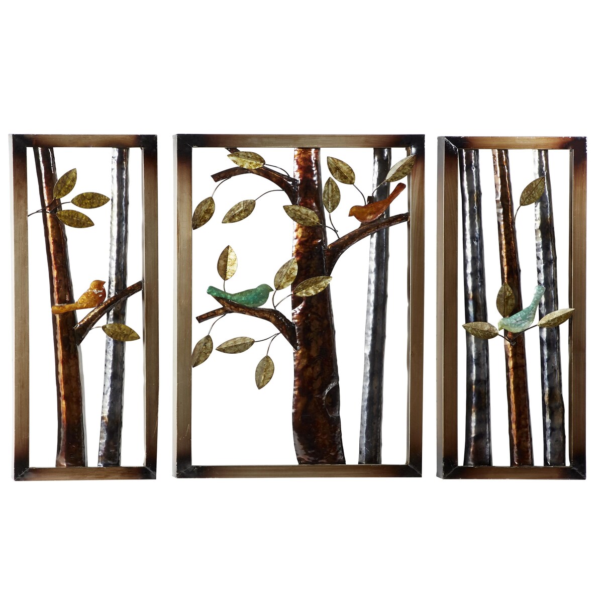 Metal Bird Home Wall Decor with Tree Branches - Set of 3 Multi Colored - Roche River Decor