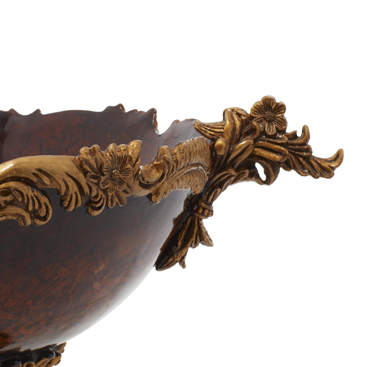 Polystone Leaf Intricately Carved Arabesque Decorative Decorative Bowl - Gold - Roche River Decor