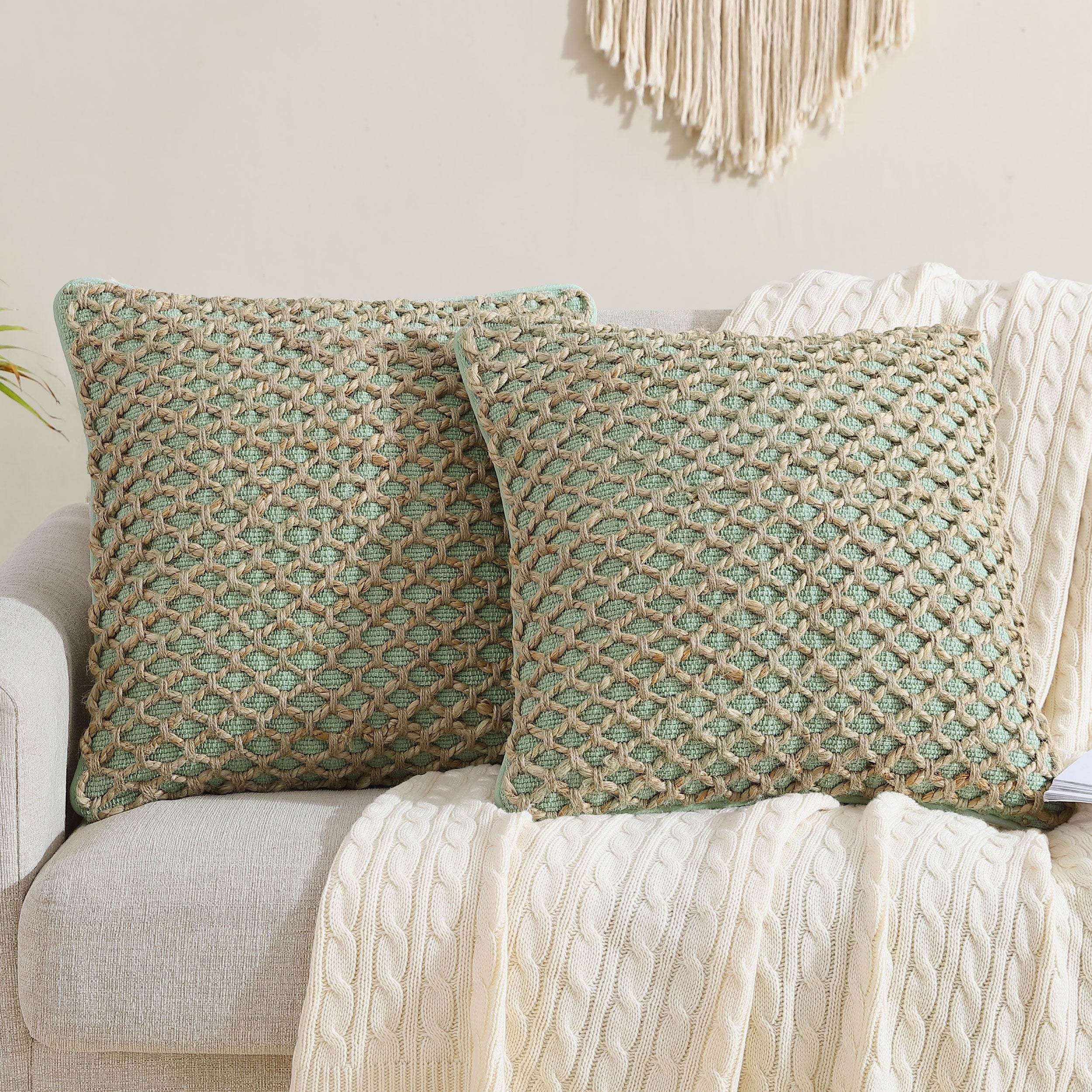 Boho Living Jada Braided Cotton/Jute Throw Pillows