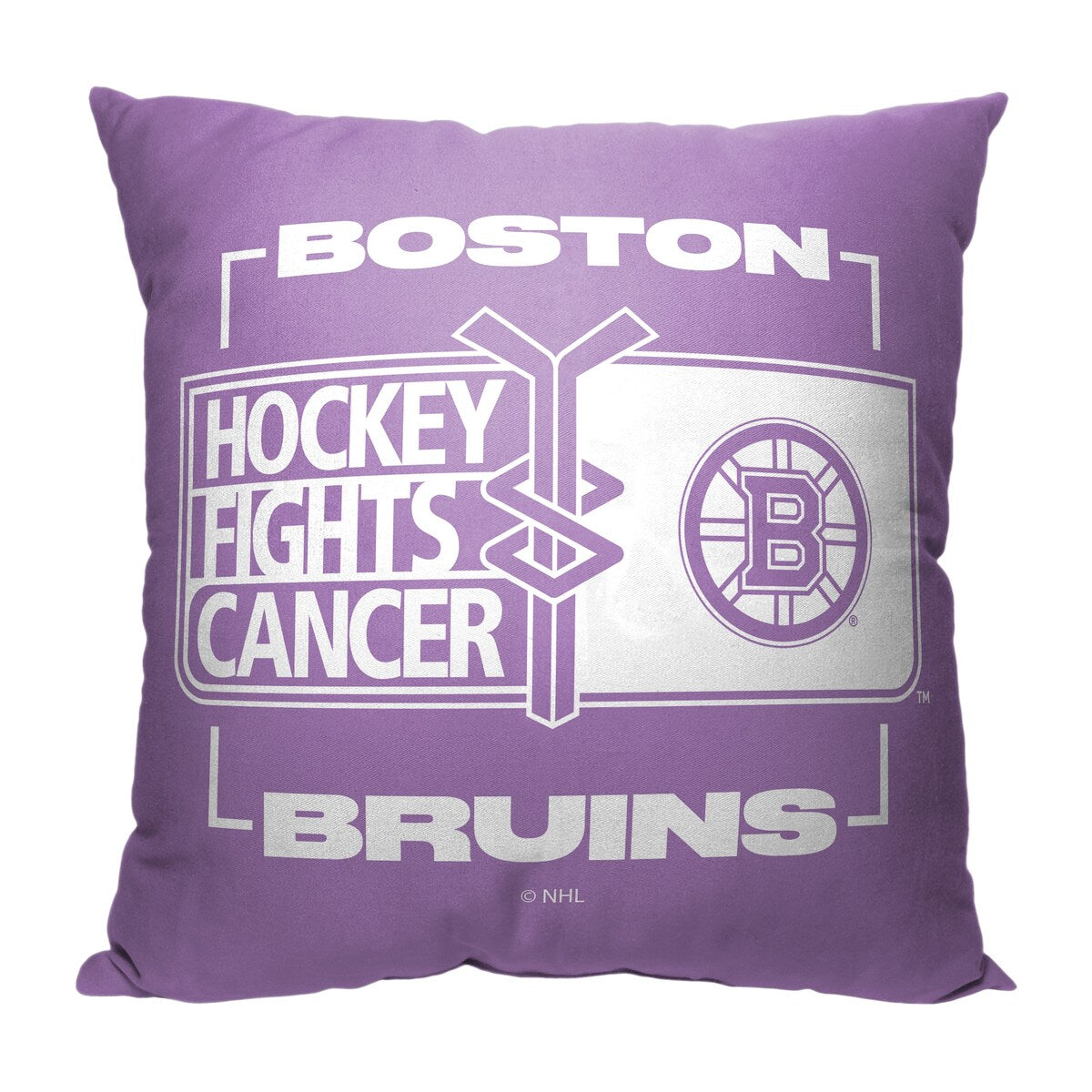 NHL Help Fight Cancer Fight For Bruins Printed Throw Pillow - Purple