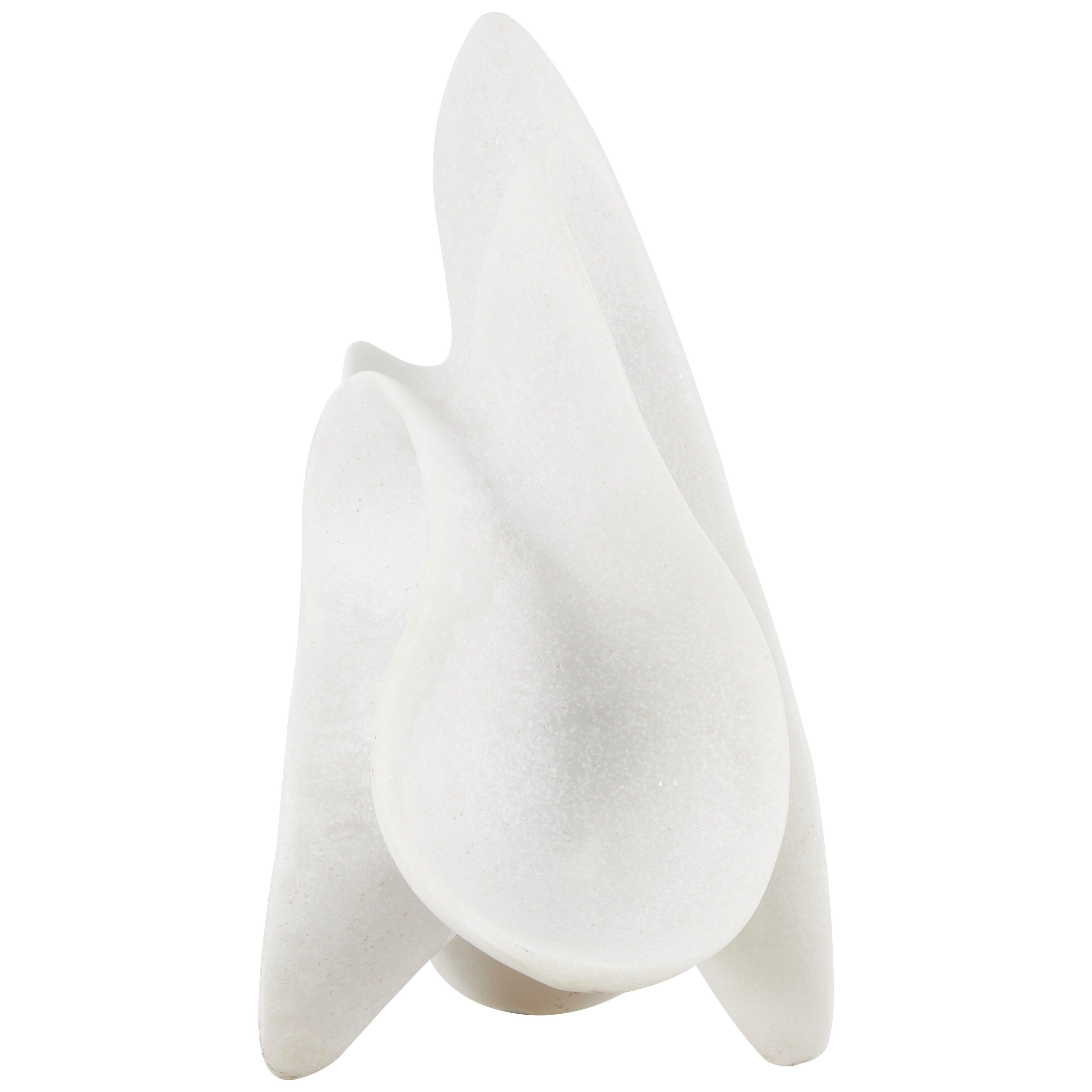 White Polystone Wavy Shaped Abstract Sculpture with Cutouts and Speckled Texturing