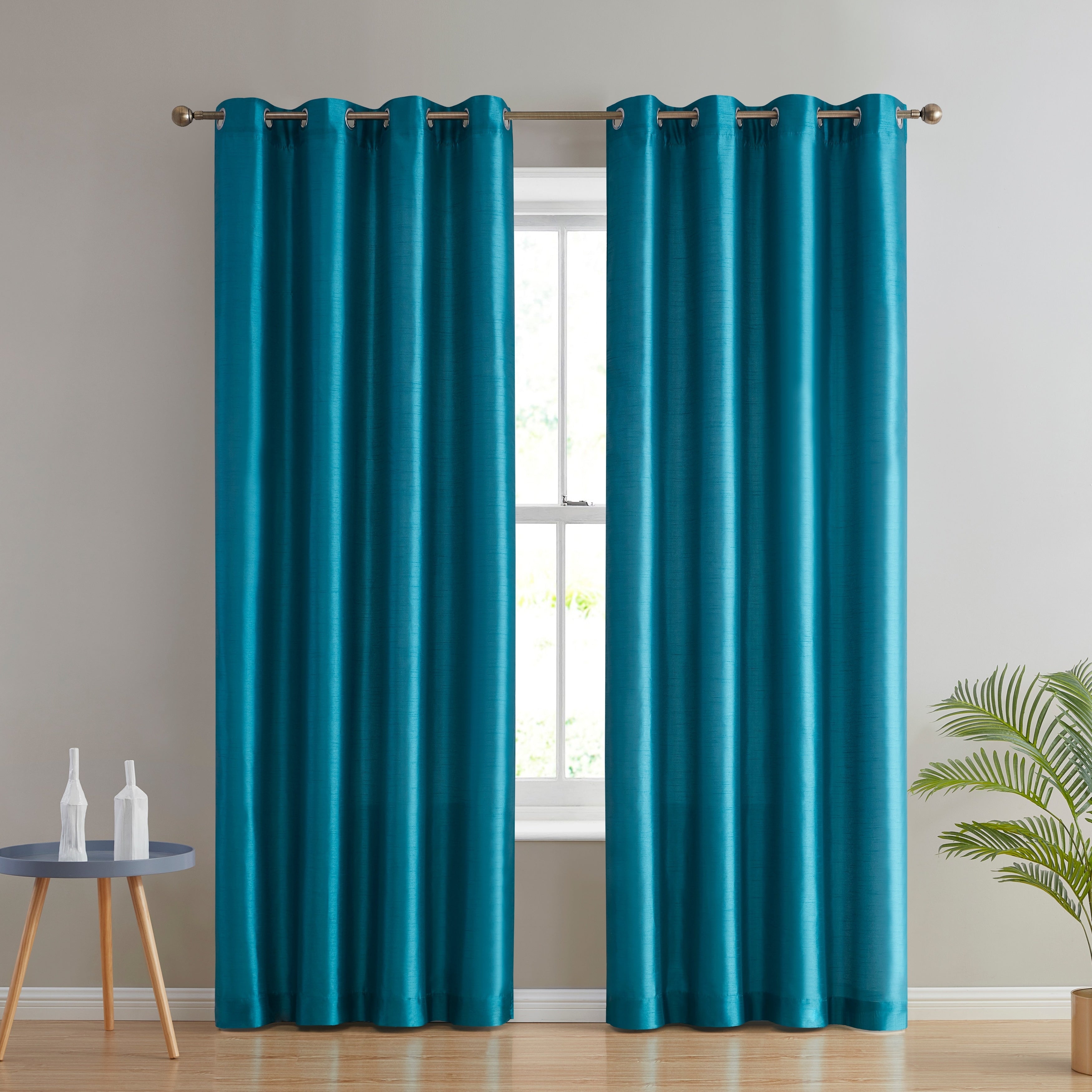 HLC.me Jefferson Faux Silk Semi Sheer Light Filtering Lined Grommet Window Curtain Bedroom, 2 Panels