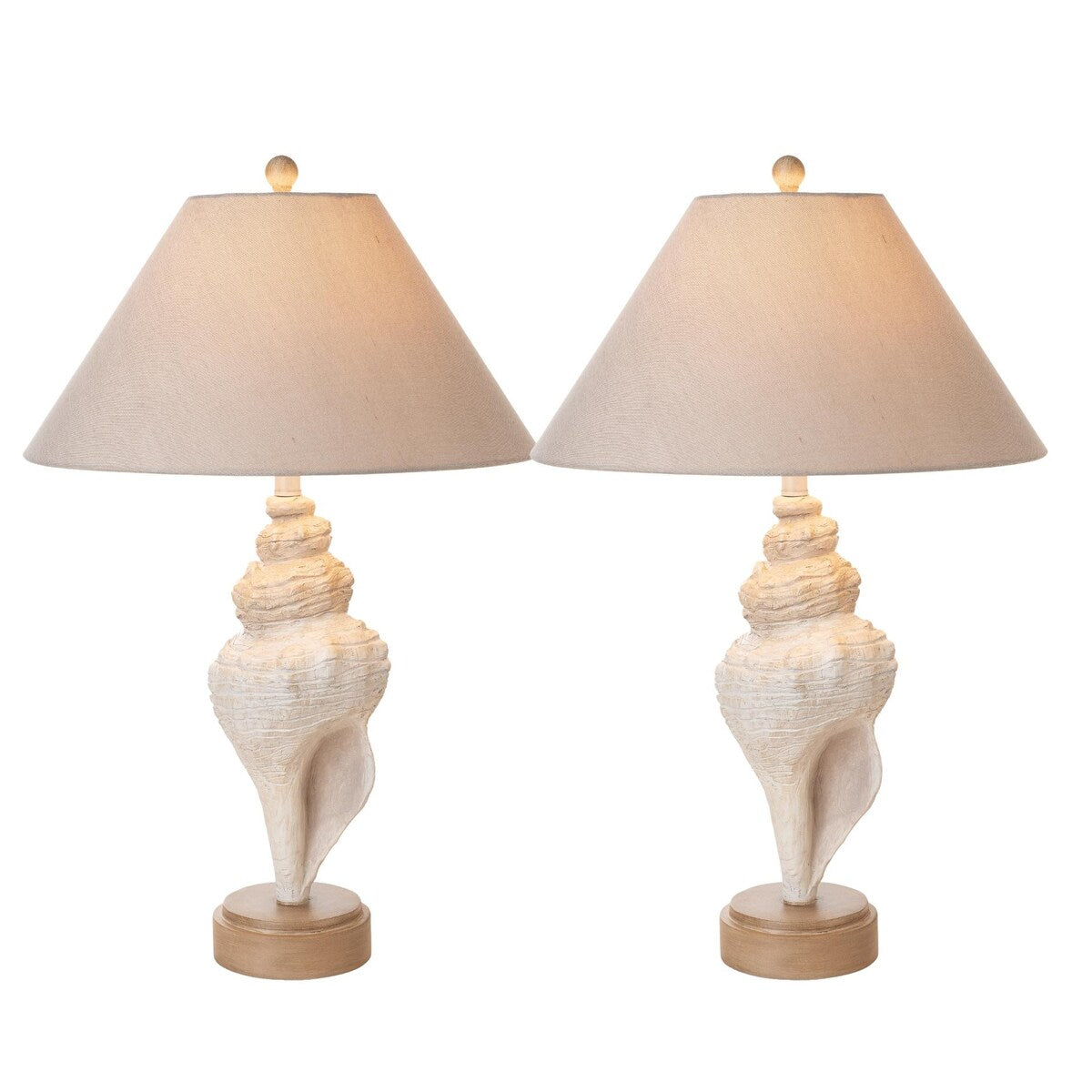 Lux Lighting Baldweyn Conch, 30 Seashell Coastal Table Lamps, (Set of 2) 3-Way Switch