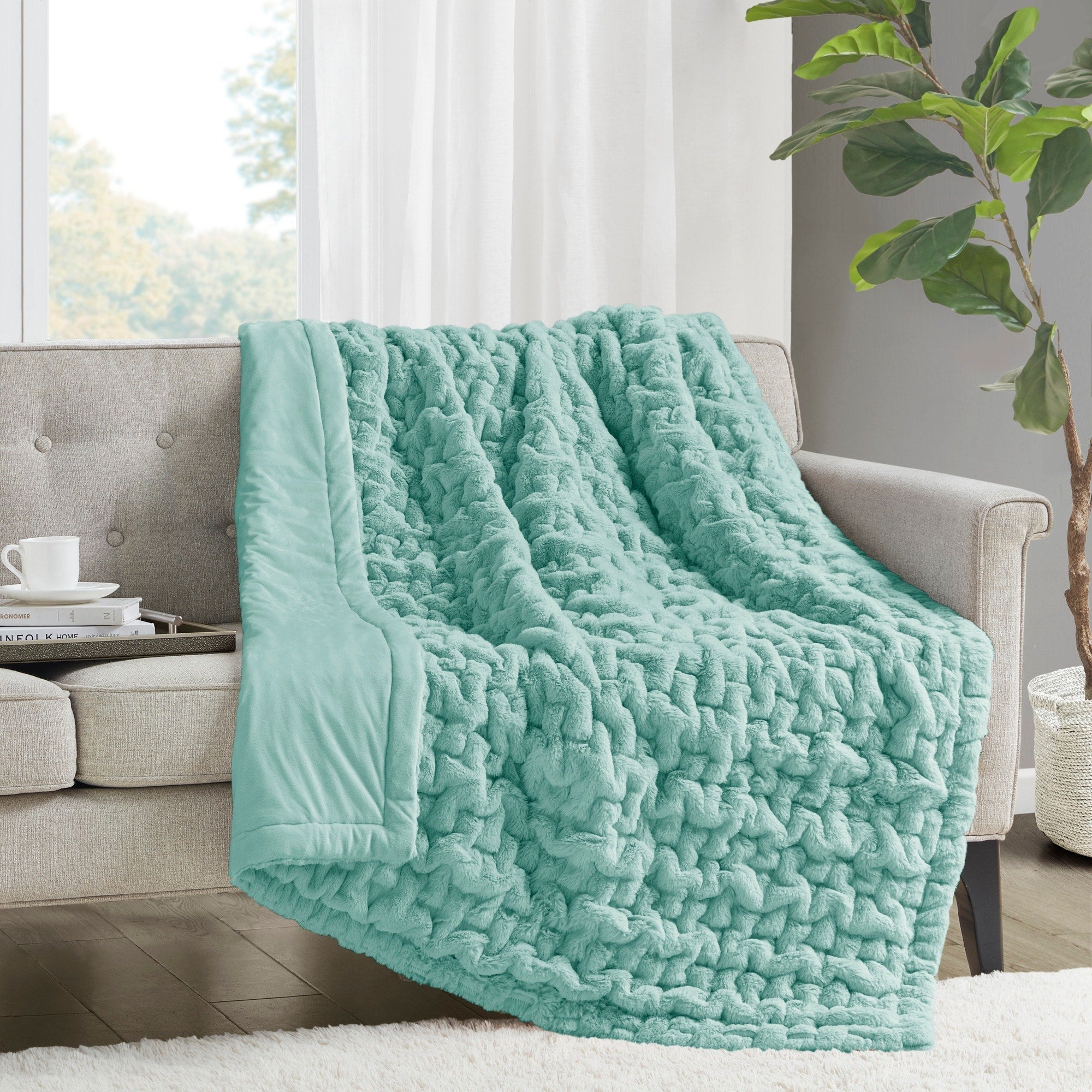 Madison Park Ruched Fur Throw