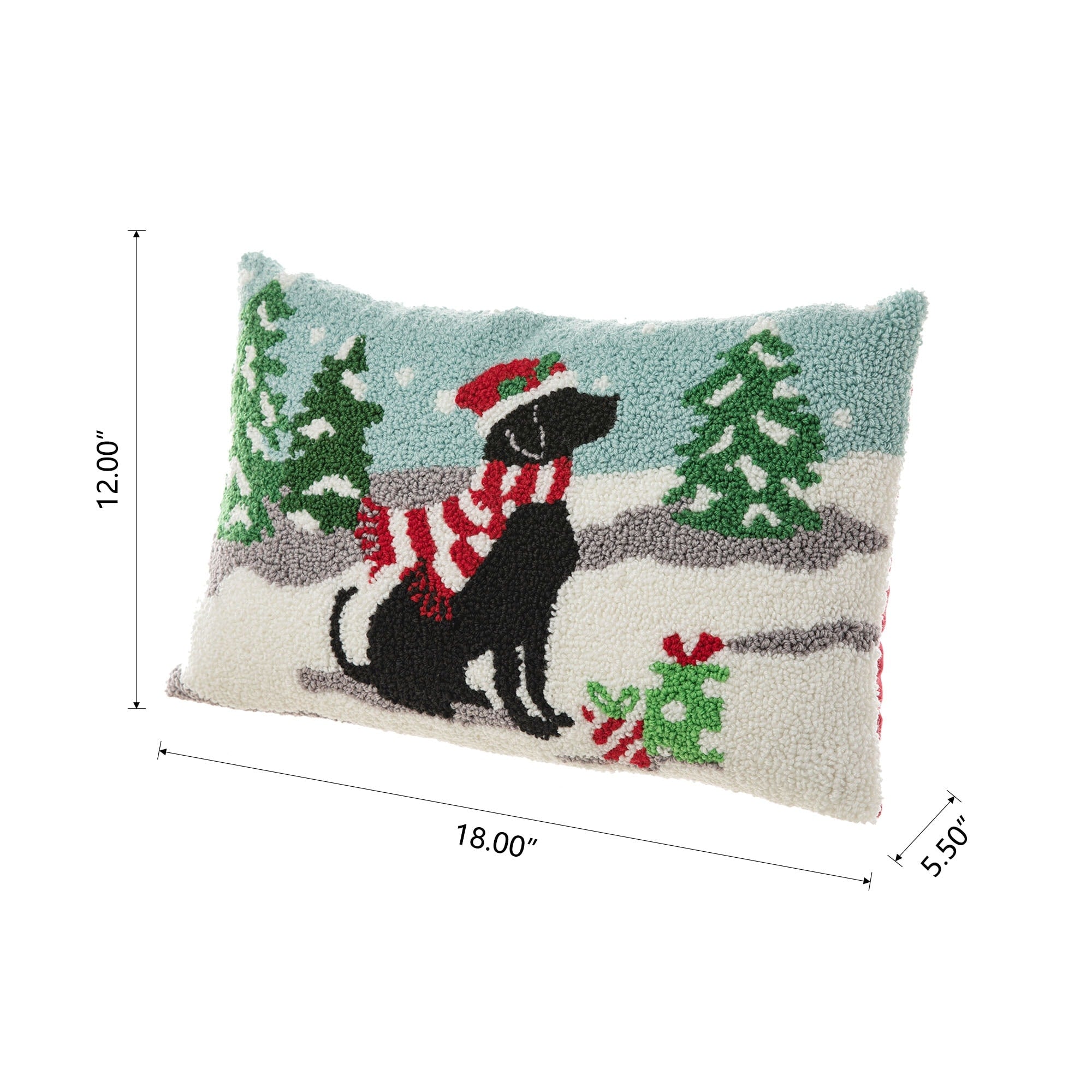 Glitzhome 18L x 12H Hooked Christmas Cat Dog Pillow Cushion for Xmas Sofa Couch Living Room Office Decor