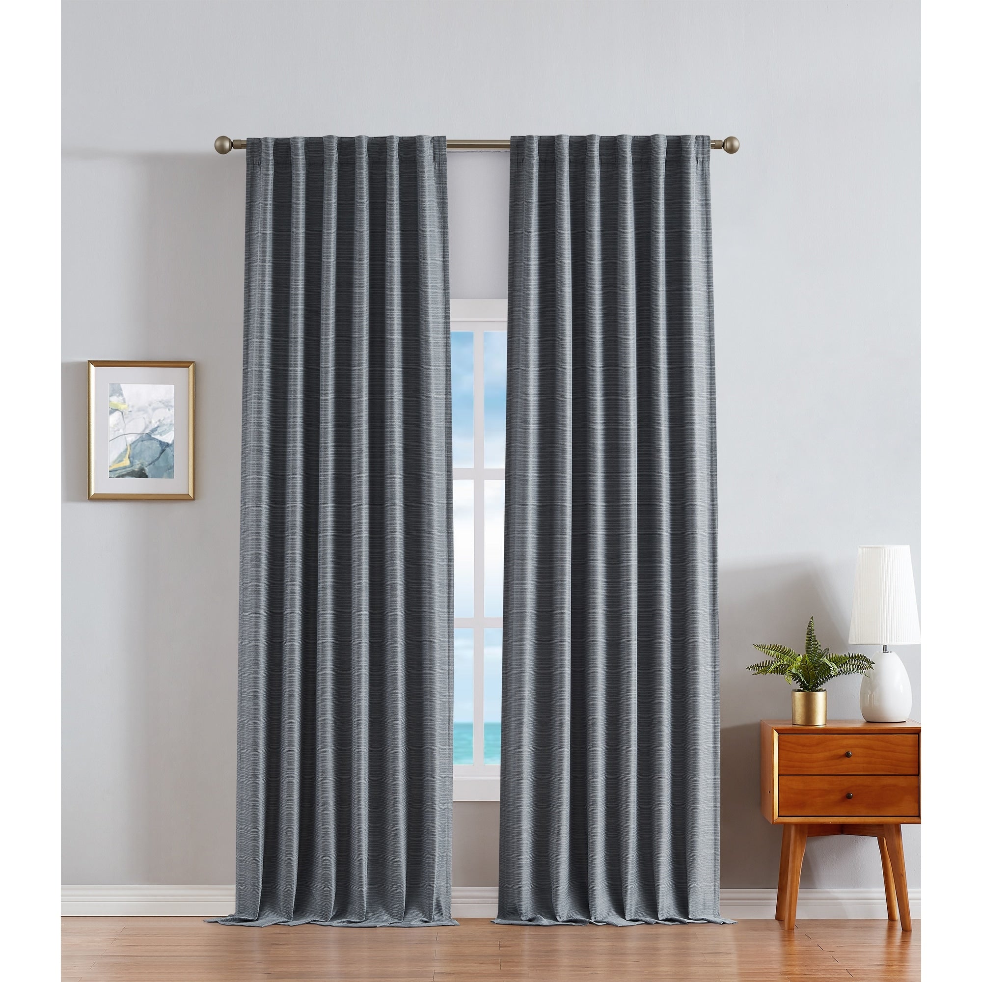 Nautica Robin Thermal Woven Room Darkening Back Tab Window Curtain Panel Pair