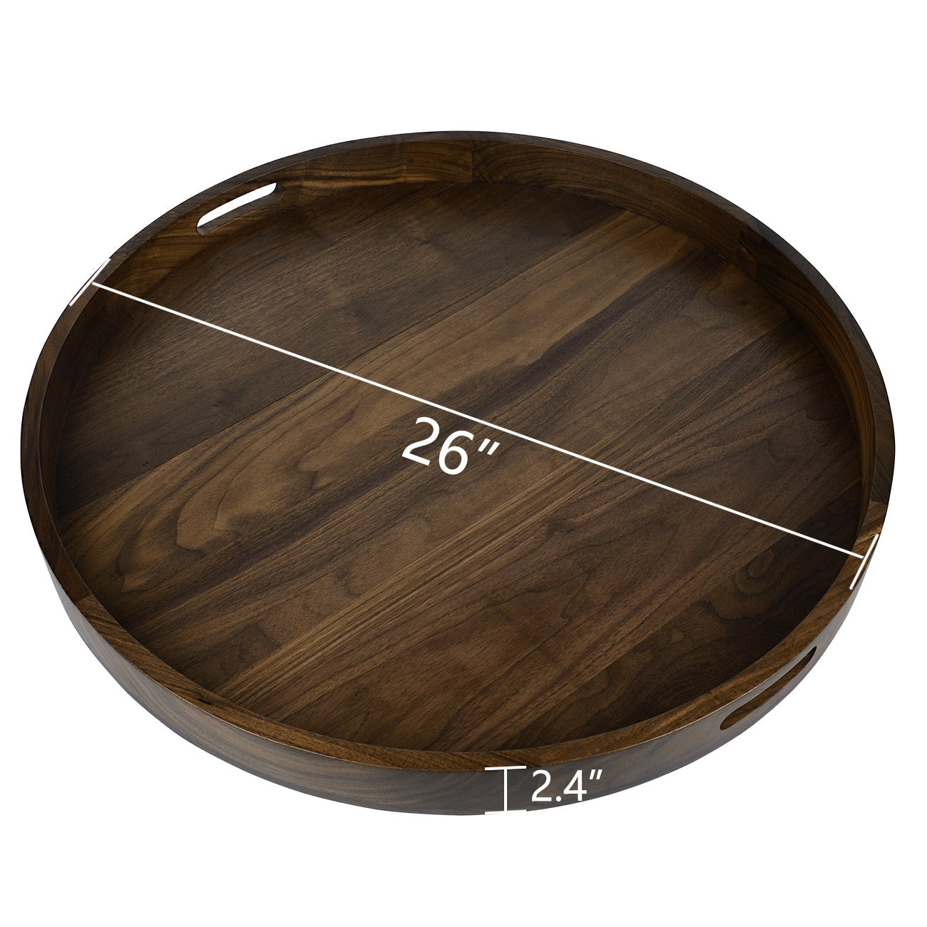 Round Black Walnut Wood Serving Tray Ottoman Tray with Handles