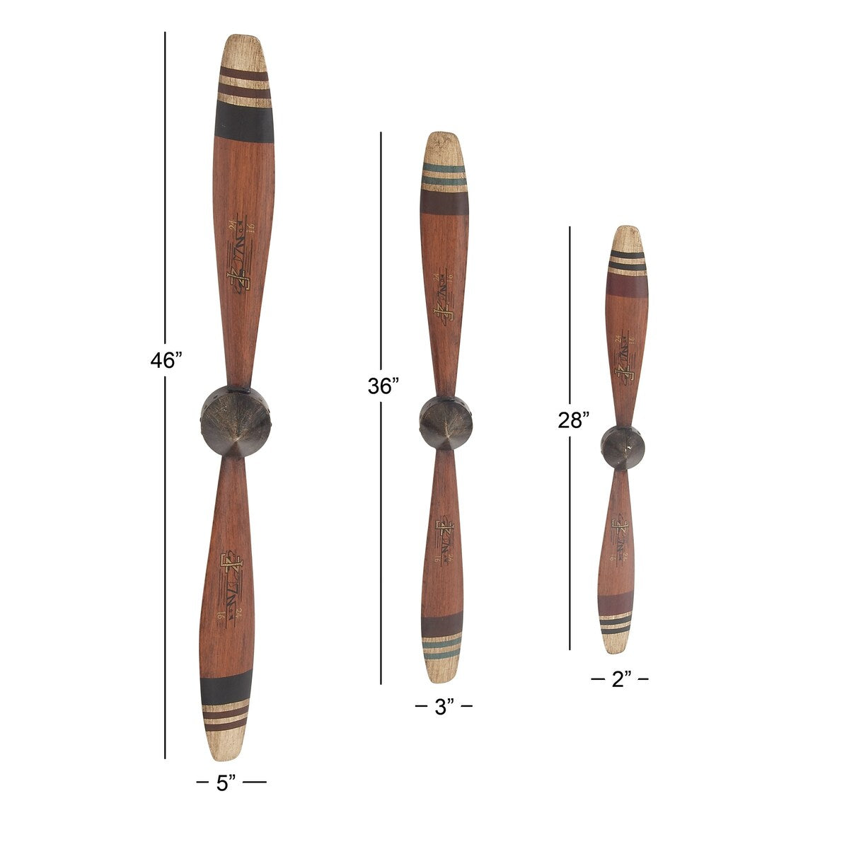 Metal Airplane Propeller 2 Blade Home Wall Decor with Aviation Detailing - Set of 3 Red - Roche River Decor