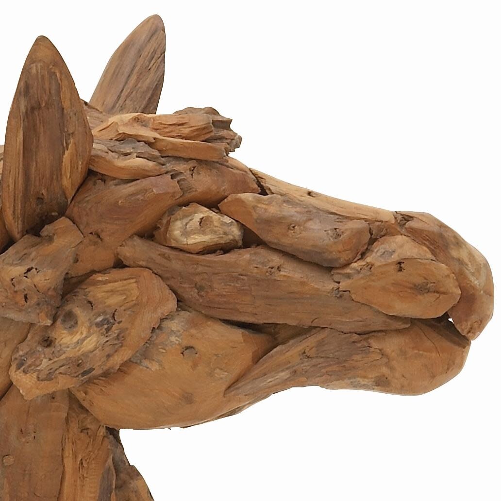 Teak Wood Horse Handmade Head Decorative Sculpture with Layered Woodchip Pieces - Brown - Roche River Decor