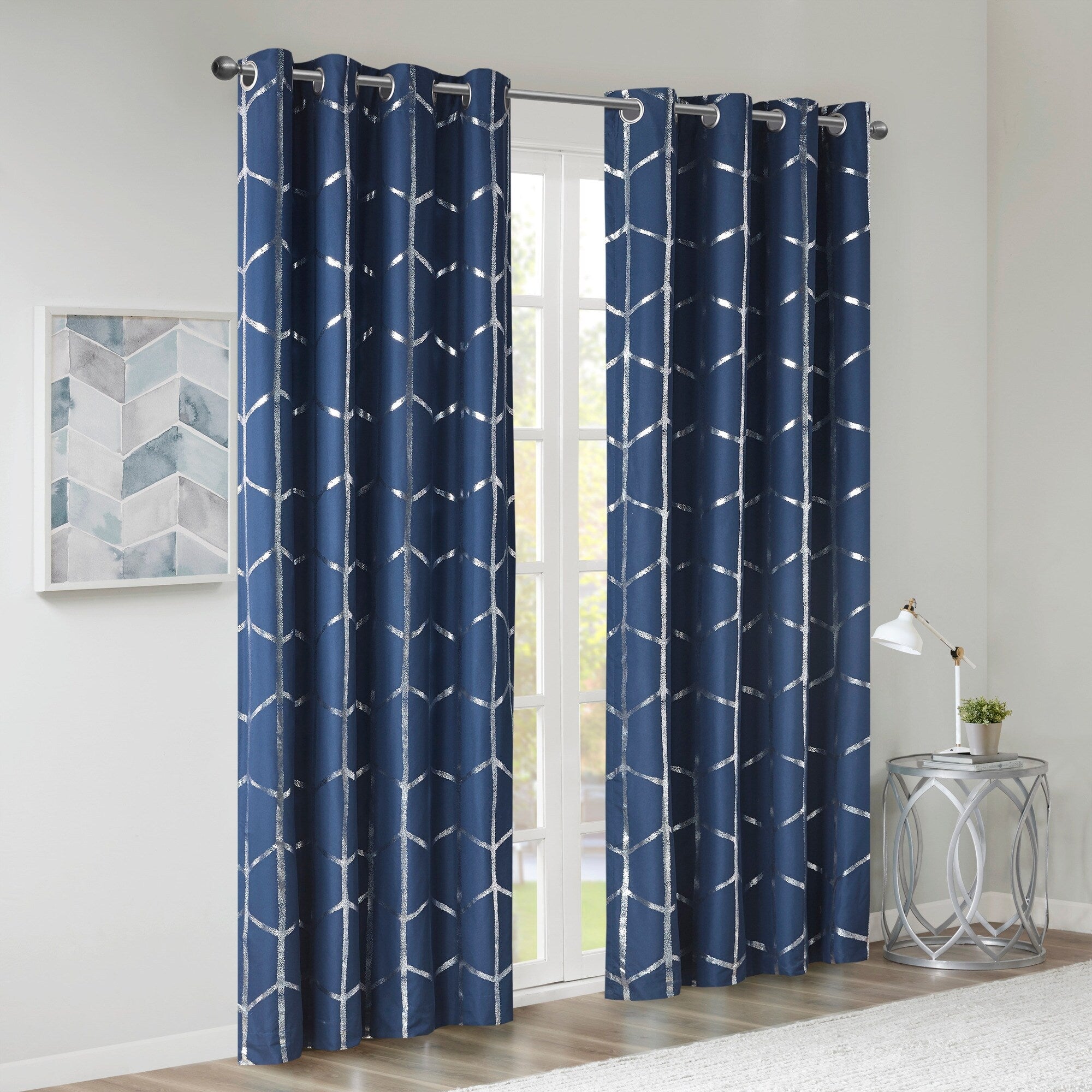 Intelligent Design Khloe Total Blackout Metallic Print Grommet Top Curtain Panel