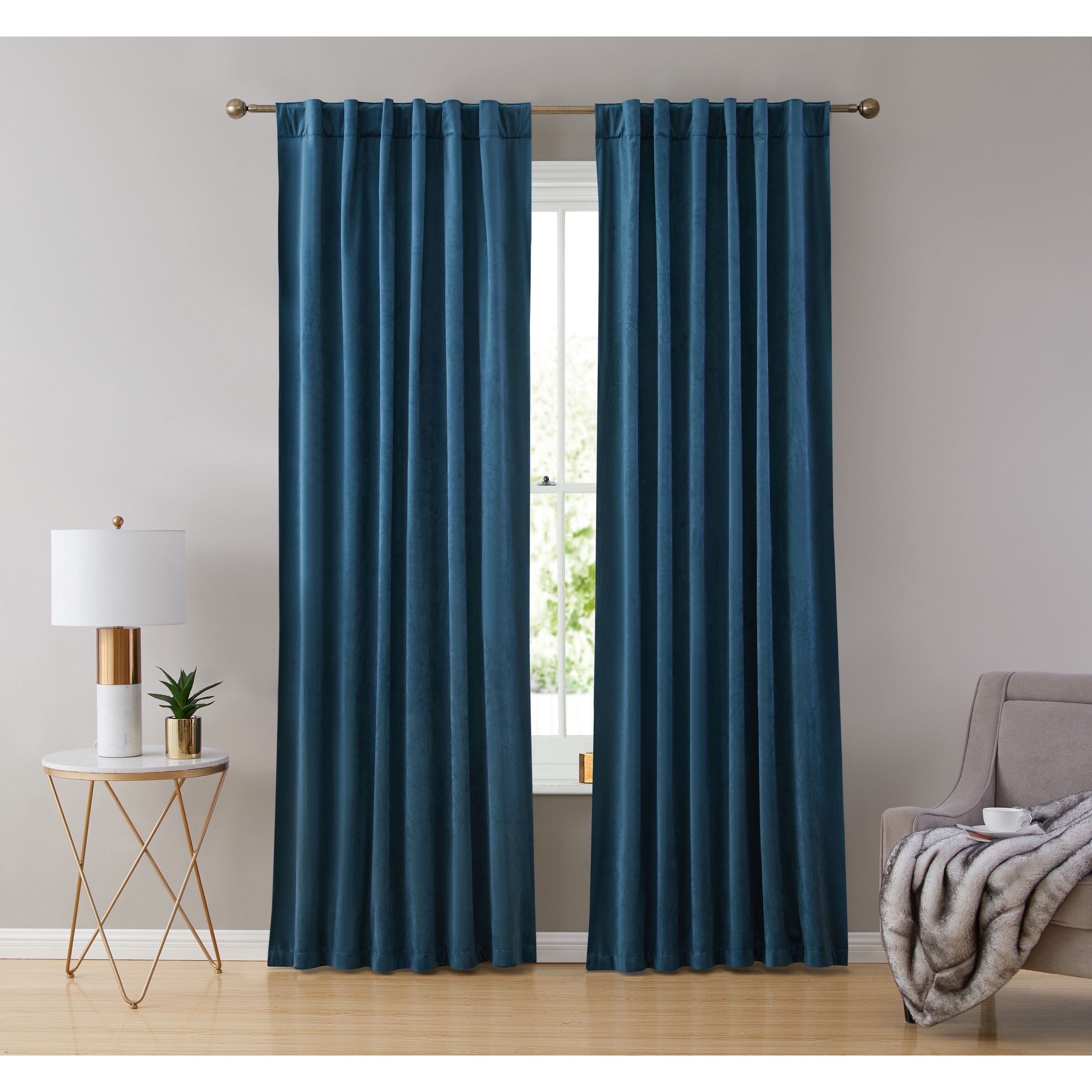 HLC.me Lopez Velvet Back Tab Rod Pocket Window Treatment Curtain Panels Bedroom & Living Room - Set of 2