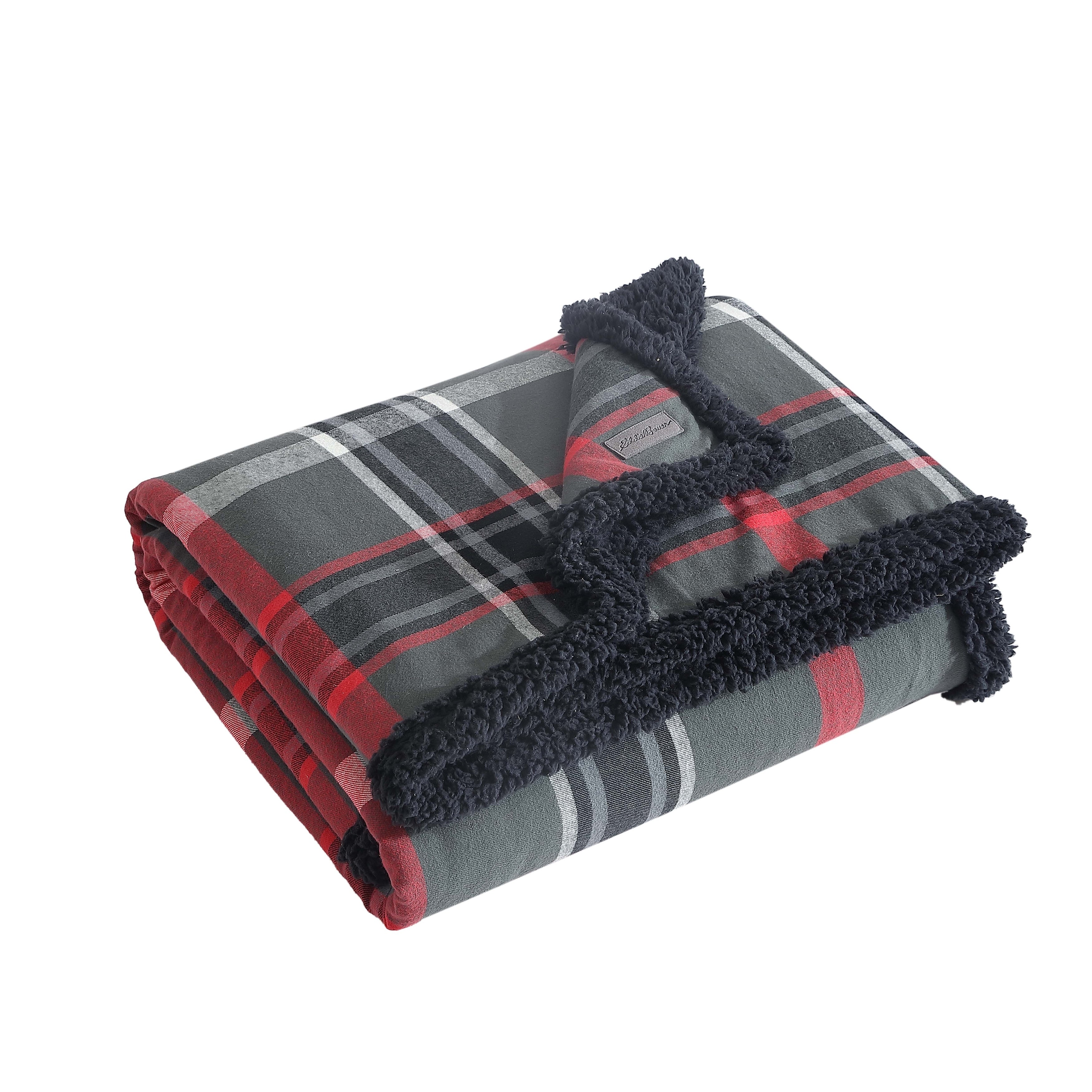 Eddie Bauer Cotton Flannel/Shearling Reverse Throw Blanket