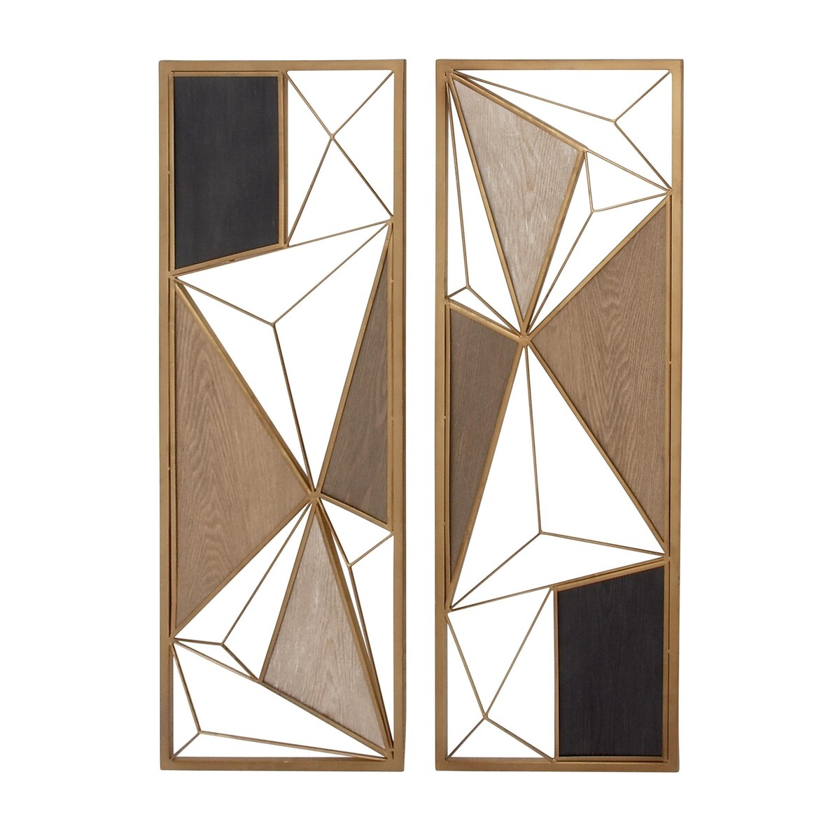 Metal Geometric Home Wall Decor with Black and Gold Accents - Set of 2 Brown - CosmoLiving by Cosmopolitan