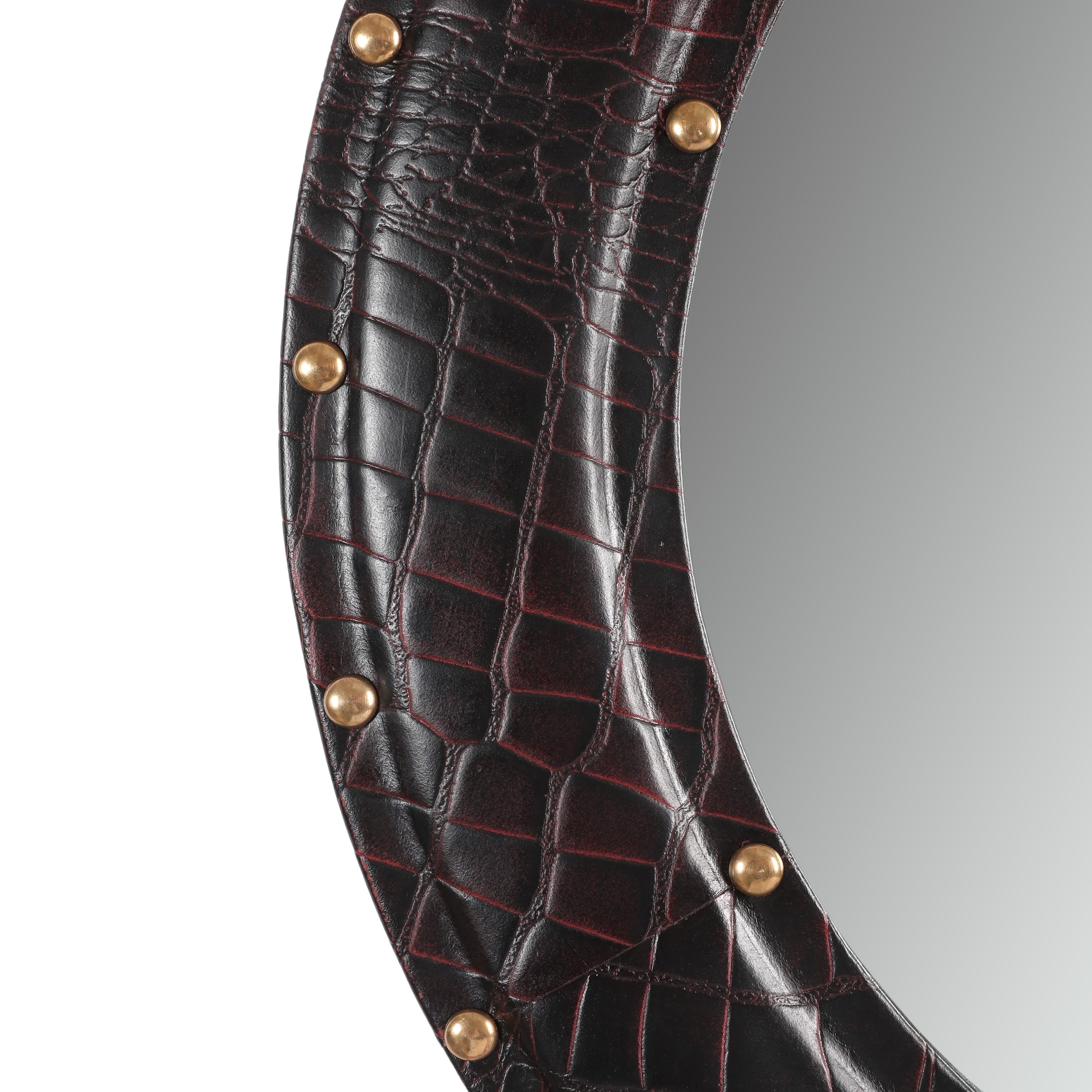 Dodds Indoor Croco Leather Handcrafted Studded Round Wall Mirror by Christopher Knight Home