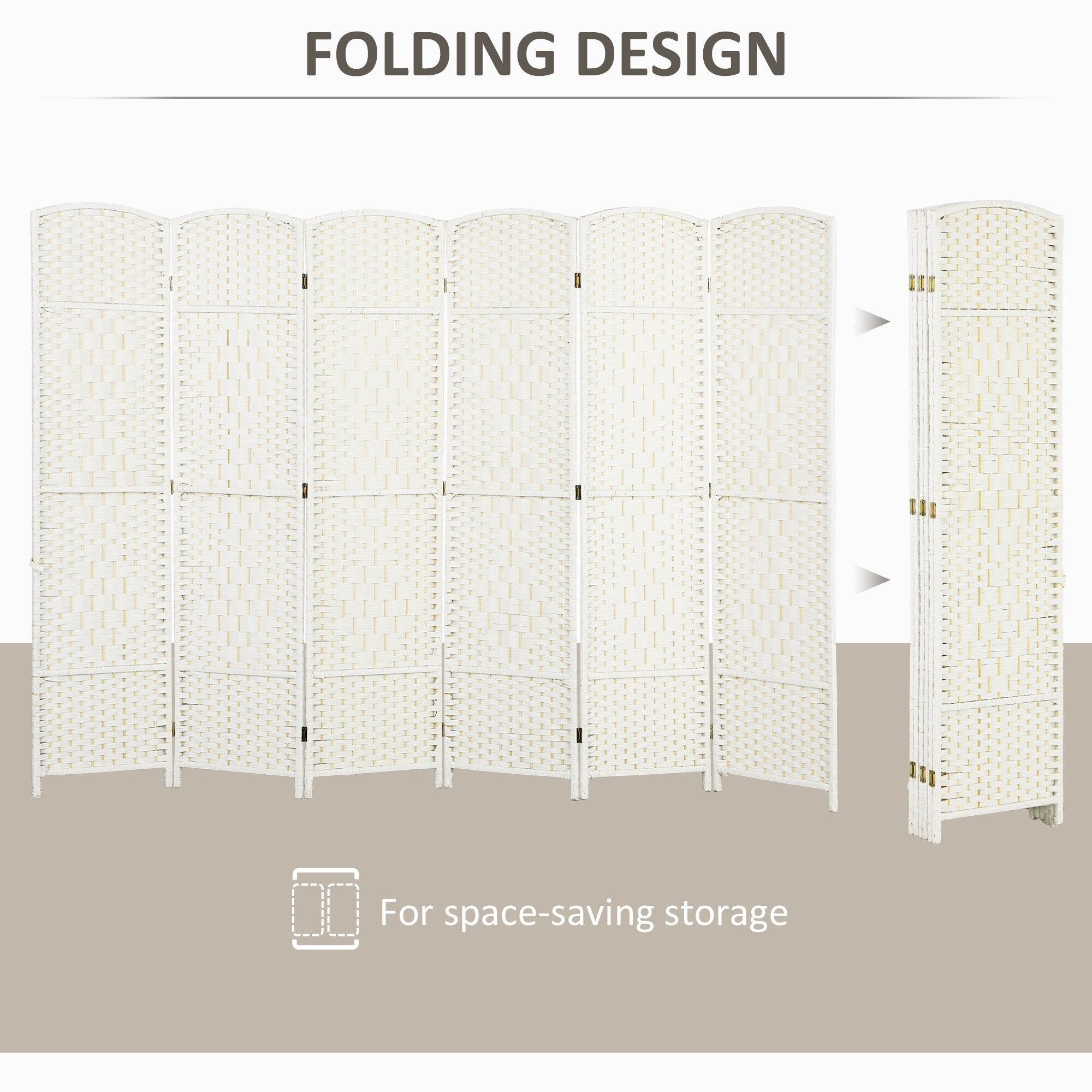 HOMCOM 6 Panel Room Divider, 6' Tall Folding Privacy Screen, Hand-Woven Freestanding Wall Partition