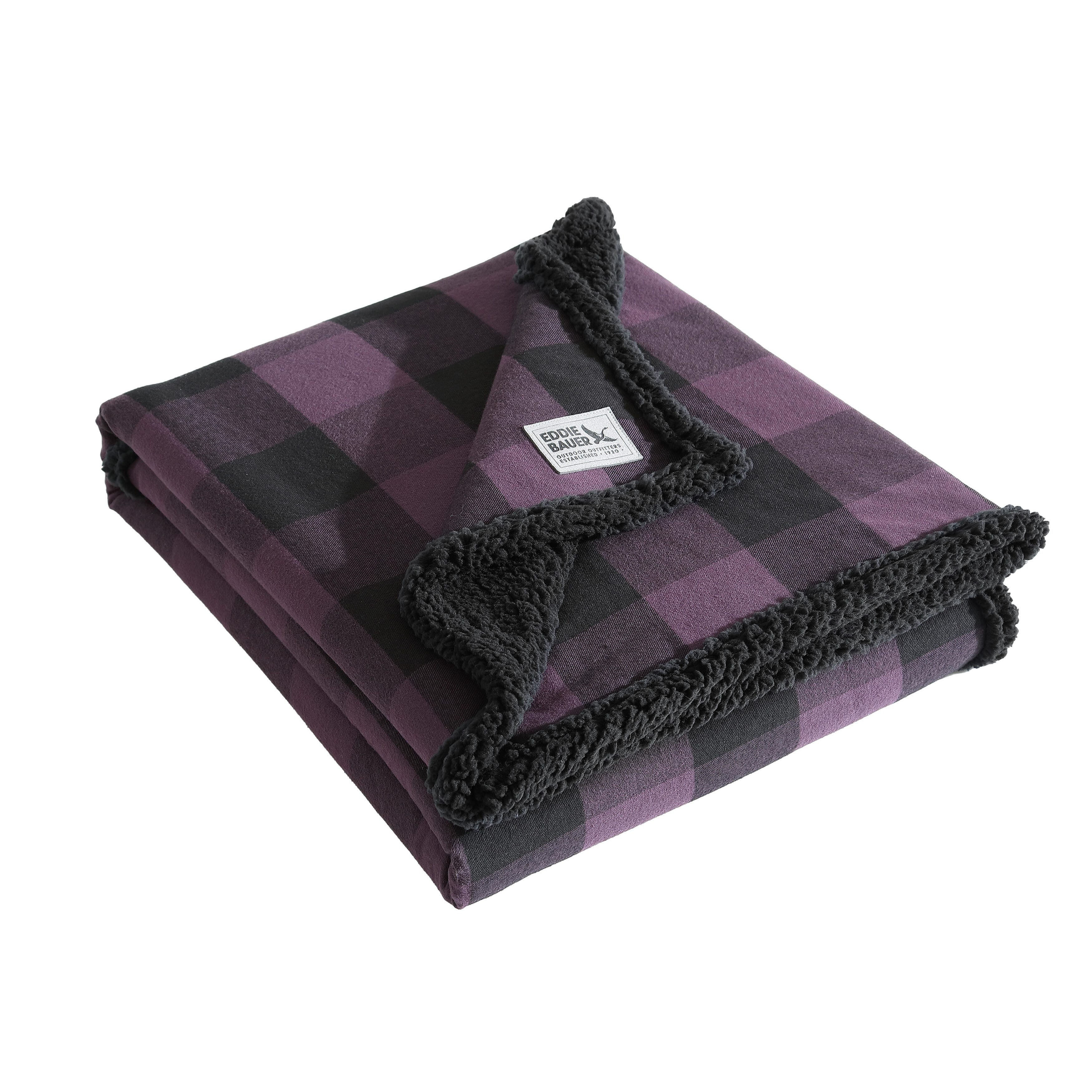 Eddie Bauer Cotton Flannel/Shearling Reverse Throw Blanket