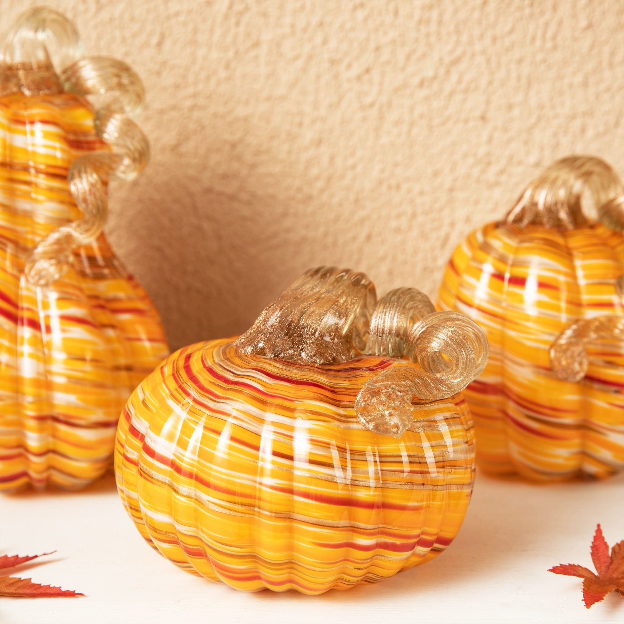 Glitzhome S/3 Thanksgiving Harvest Glass Pumpkin & Gourd Decor Christmas Centerpiece