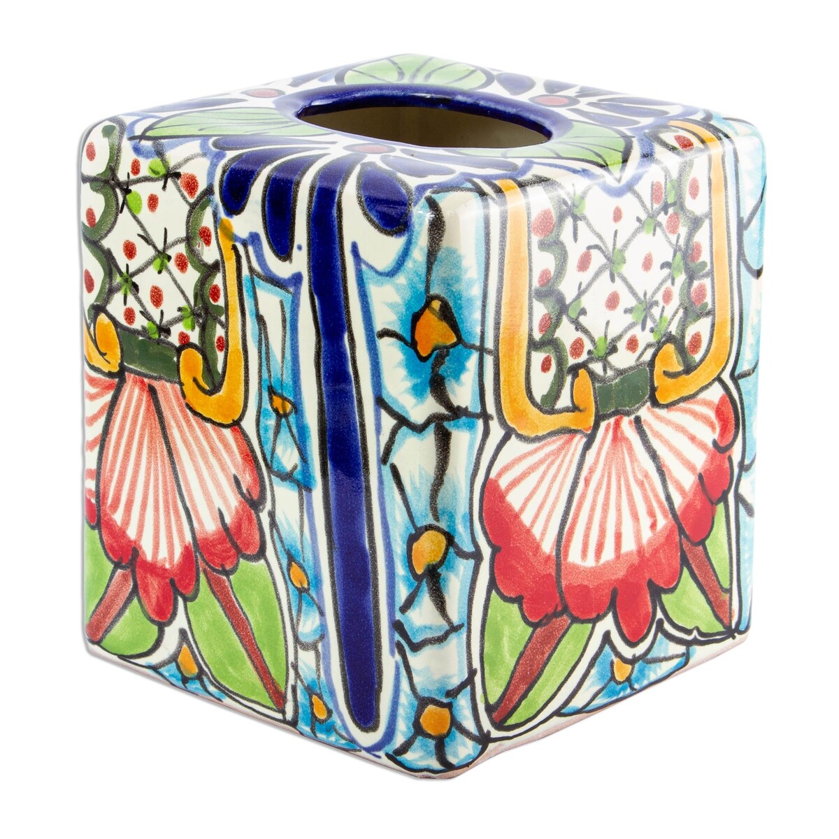 Novica Handmade Talavera Bouquet Ceramic Tissue Box Cover