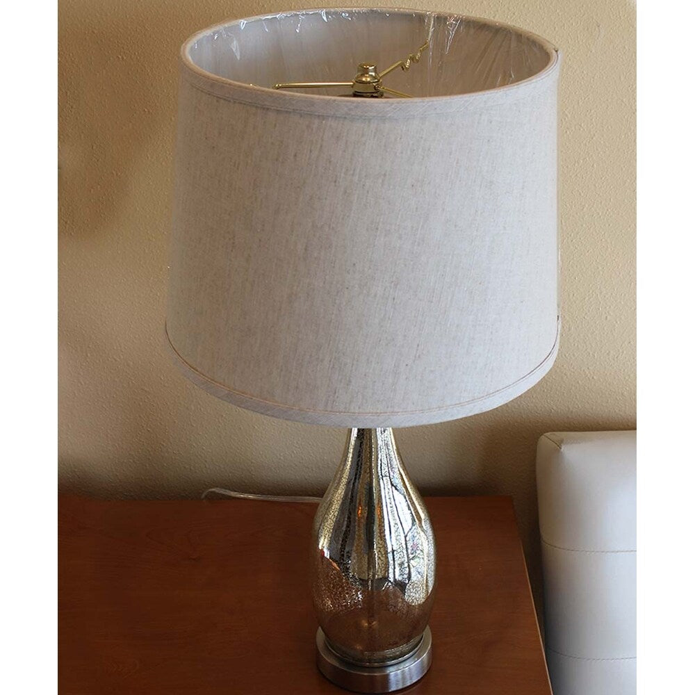 27 Teardrop Lamp Base 2 Pack, Mercury Silver/Gold Glass Table Lamp Set with Natural Shades