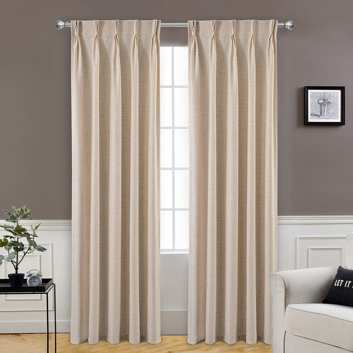 DriftAway Pinch Pleat Linen Textured Semi Sheer Solid Curtains Back Tabs