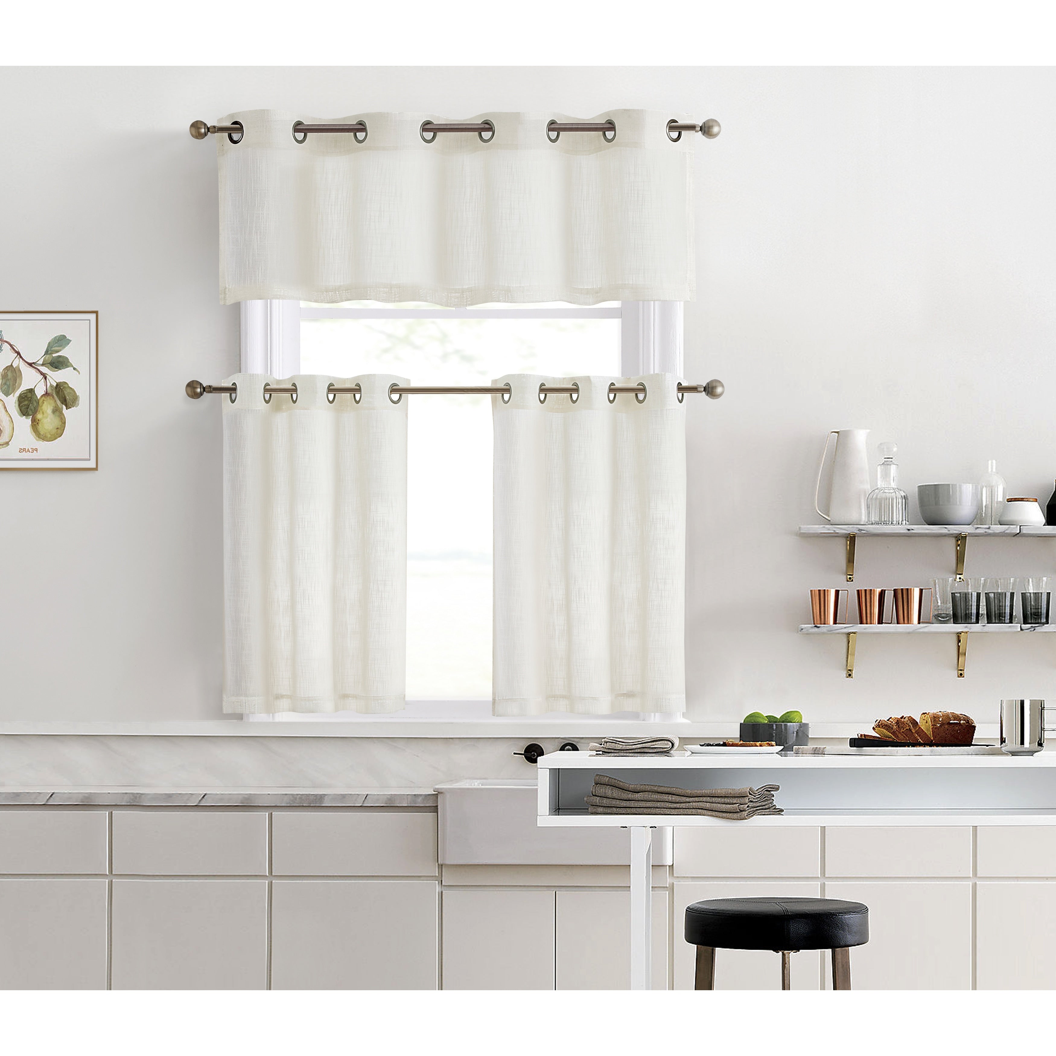 HLC.me Abbey Faux Linen Textured Semi Sheer Grommet Curtain Tiers Valance Small Windows, Bedroom & Bathroom