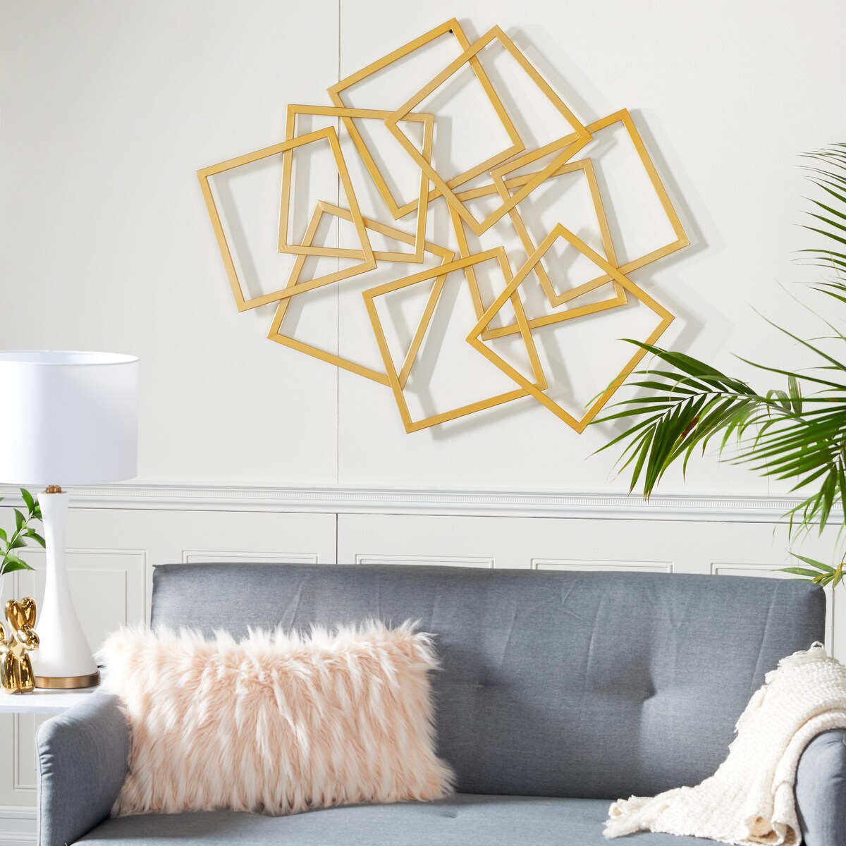 Metal Geometric Overlapping Square Home Wall Decor - Gold - CosmoLiving by Cosmopolitan