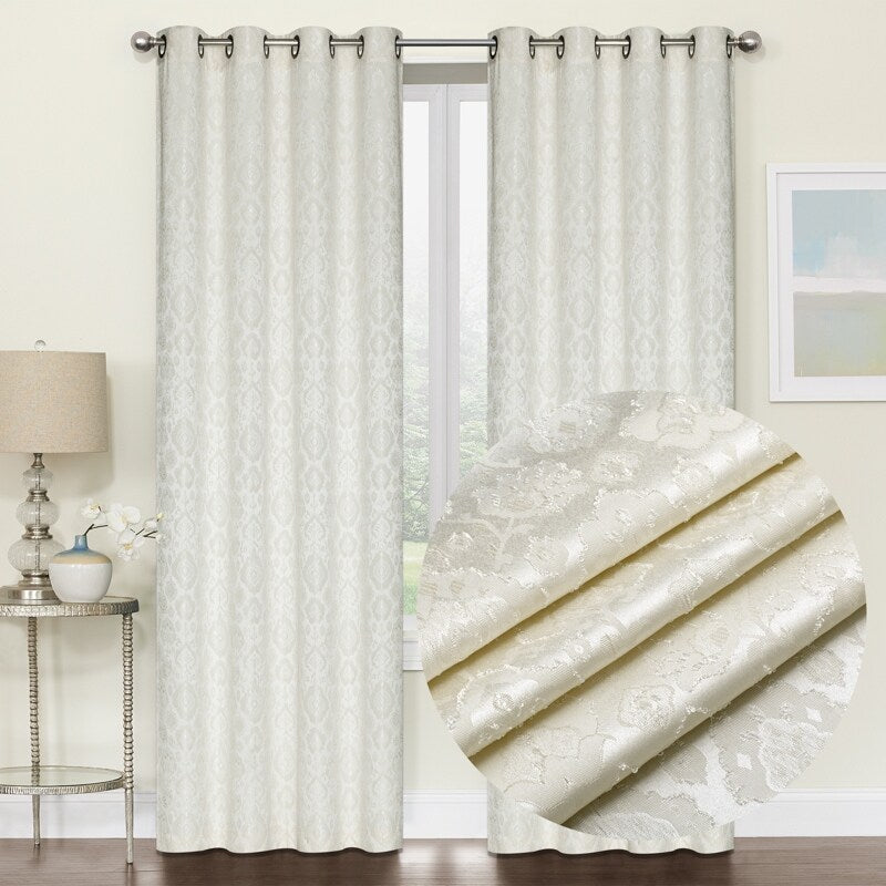 Kate Aurora Regency Collection Raised Jacquard Damask Grommet Top Curtains - 52 in. W x 84 in. - 52 in. W x 84 in.