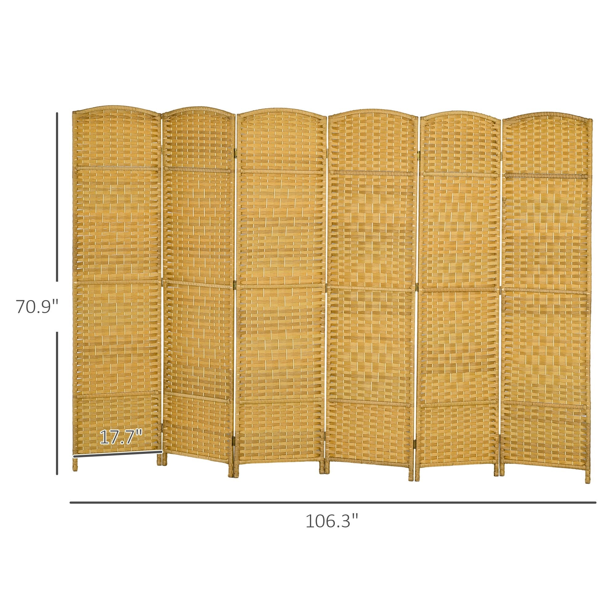 HOMCOM 6 Panel Room Divider, 6' Tall Folding Privacy Screen, Hand-Woven Freestanding Wall Partition