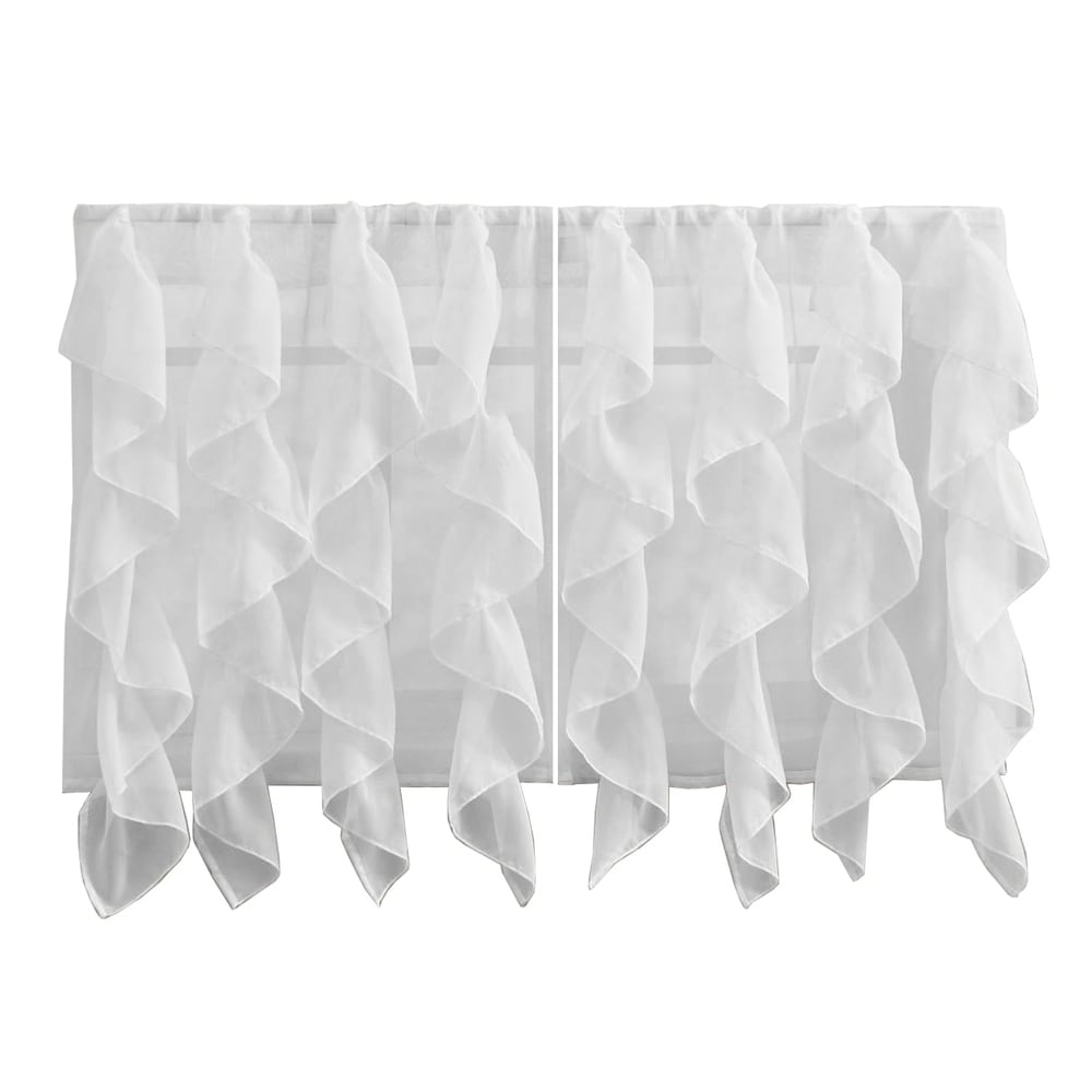 Sweet Home Collection White Vertical Ruffled Waterfall Valances and Curtain Tiers