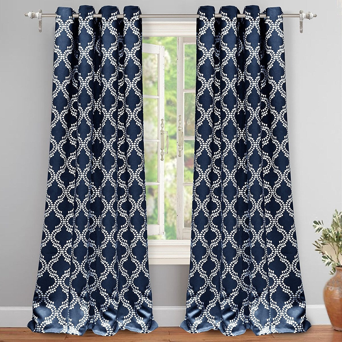 DriftAway Julianna Geometric Printed Thermal Insulated Blackout Grommet Window Curtain Panel Pair