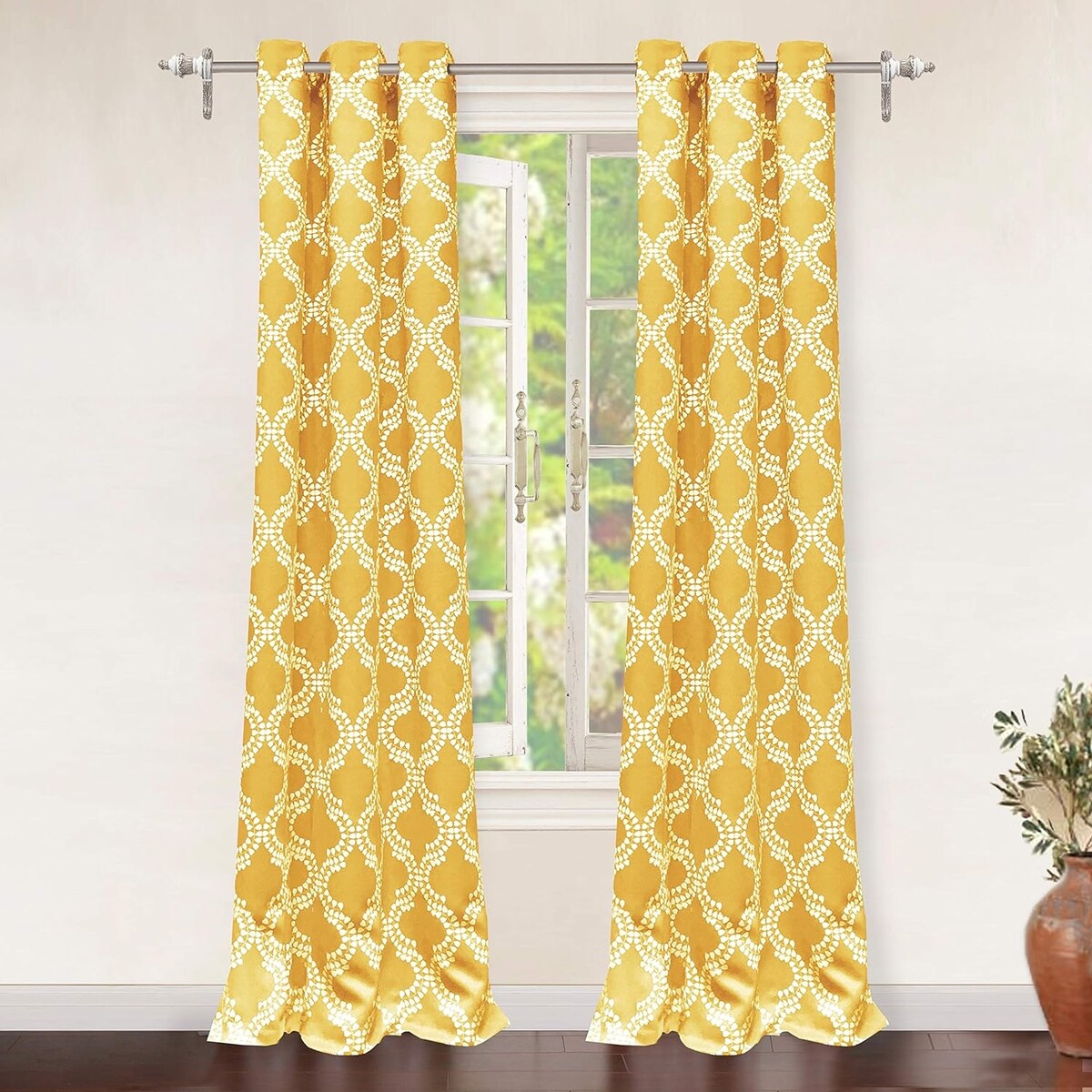 DriftAway Julianna Geometric Printed Thermal Insulated Blackout Grommet Window Curtain Panel Pair