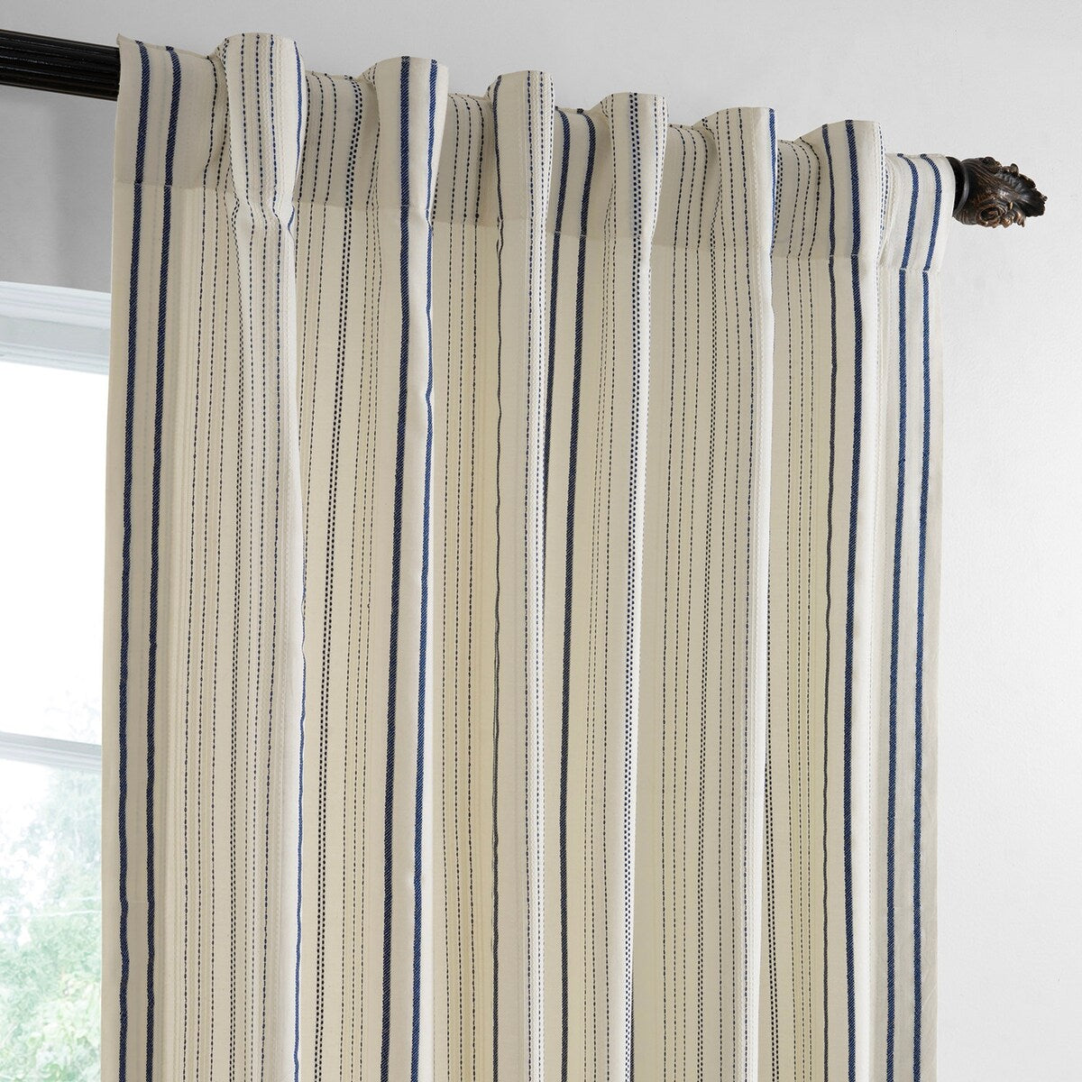 Exclusive Fabrics Striped Blue Linear Cotton Light Filtering Curtains For Bedroom & Living Room Curtains Pair (2 Panels)