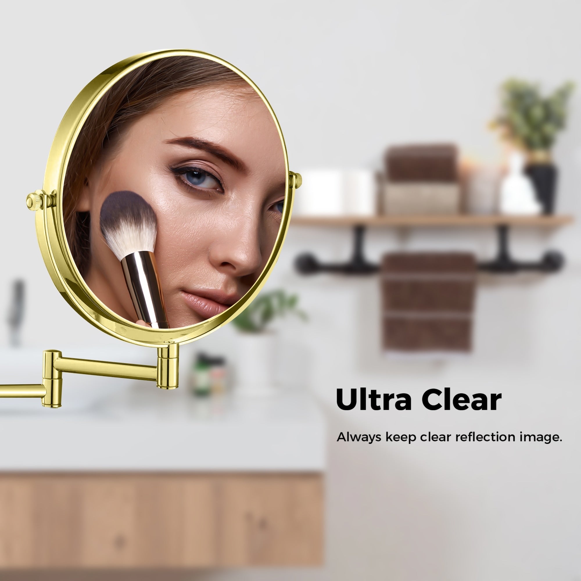 8 Round Wall Mount Bathroom Makeup Mirror, Rechargeable, Magnification 1x/10x, 3 Color Lights