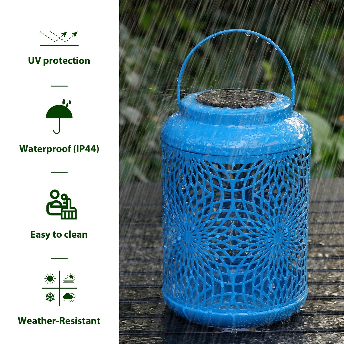 Glitzhome 8.75H Outdoor Metal Solar Hanging Lantern with LED lights