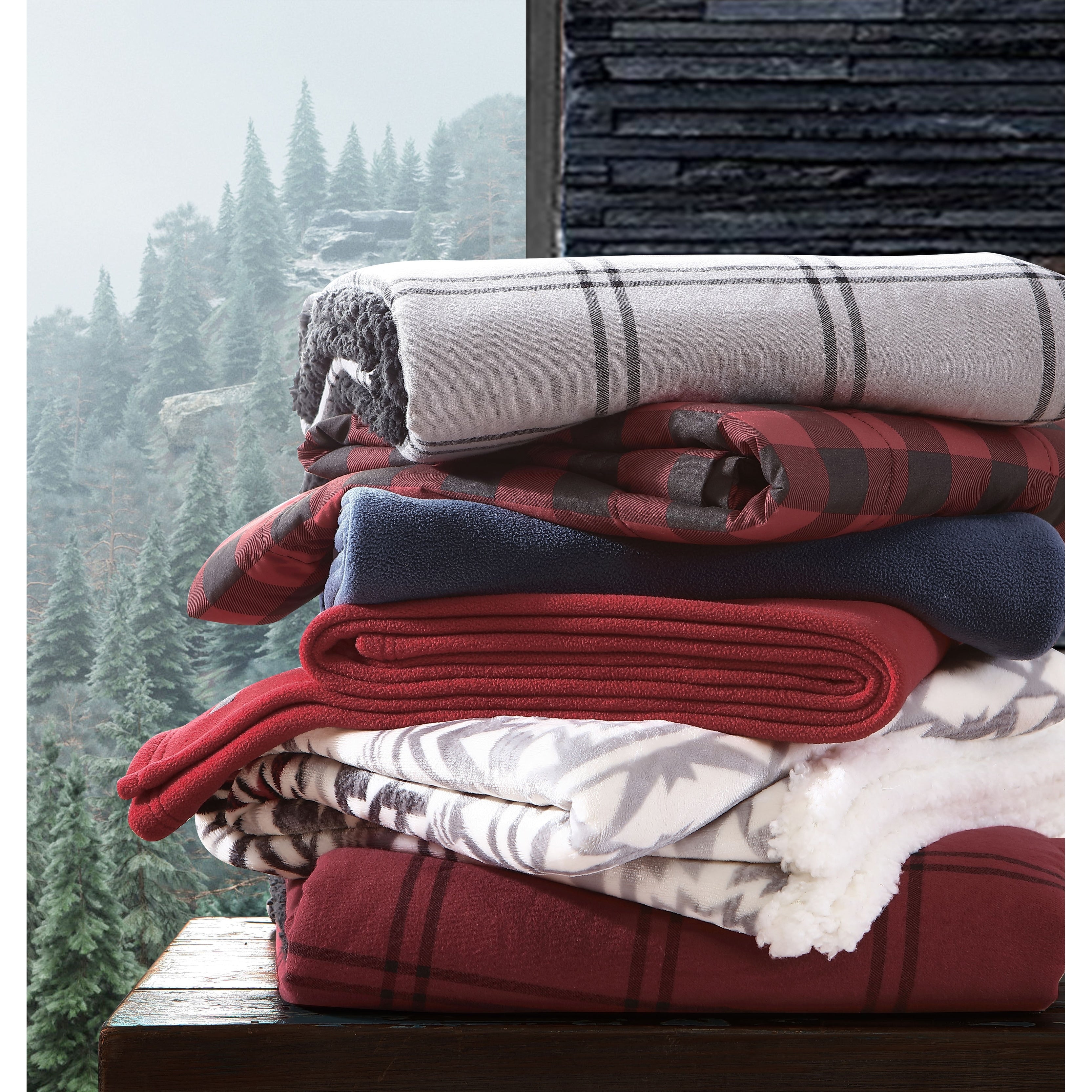 Eddie Bauer Cotton Flannel/Shearling Reverse Throw Blanket