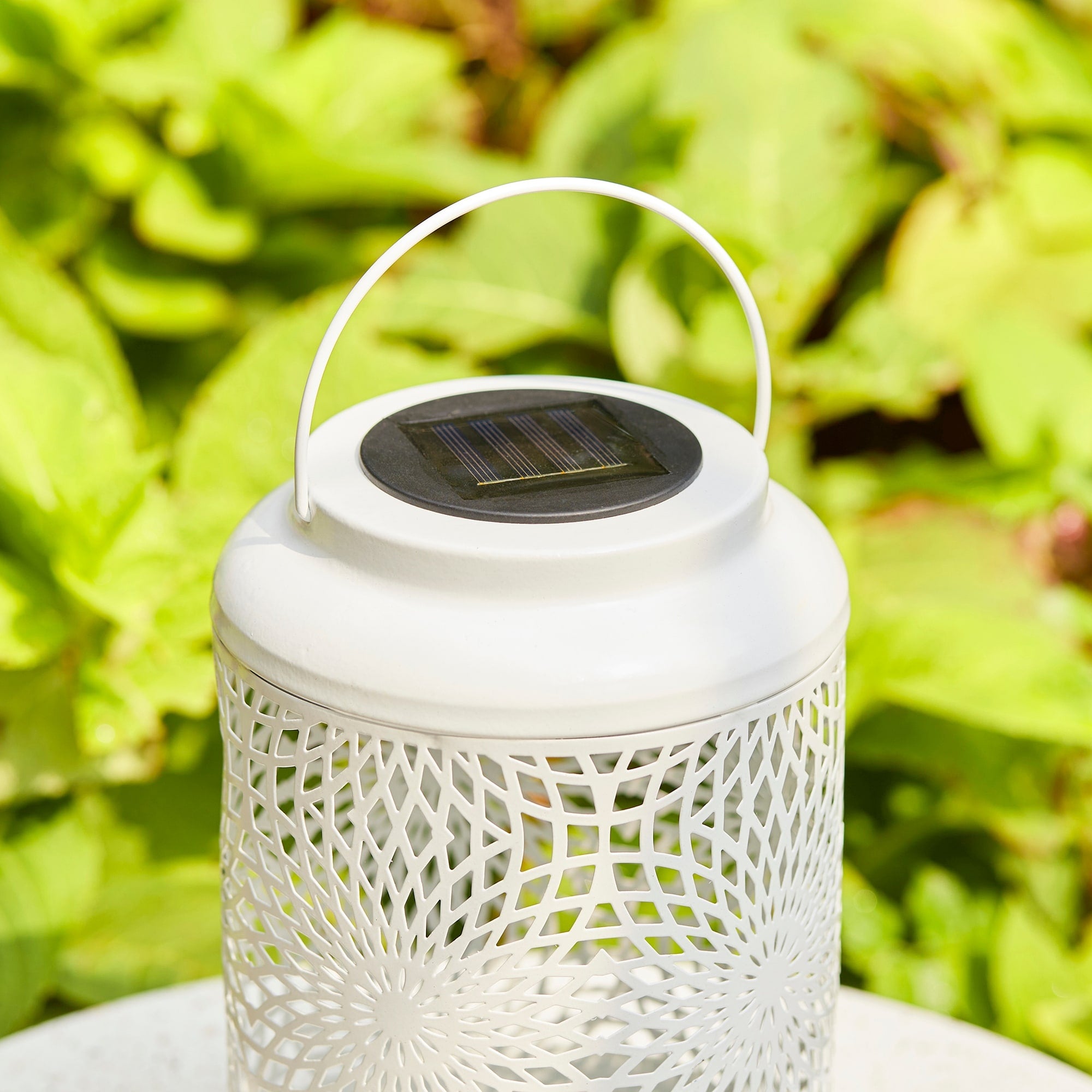 Glitzhome 8.75H Outdoor Metal Solar Hanging Lantern with LED lights