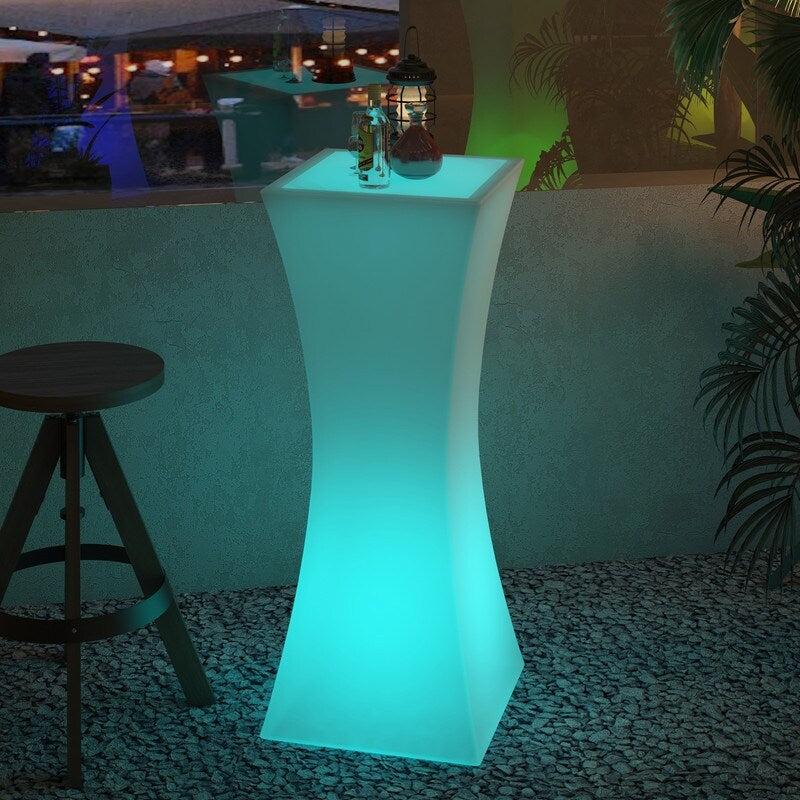 Mixoy Changing Colors Cocktail Table with Slim Waist,Rechargeable Light Up Cordless Pub Table for Party,Ambiance LED Furniture