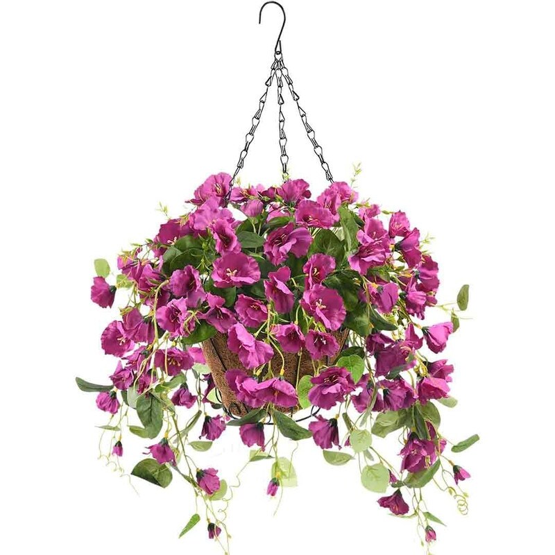 Artificial Hanging Flowers Basket for Outdoor Spring Decoration,4 Packs Faux Silk Daisies Coconut Lining Hanging Baskets