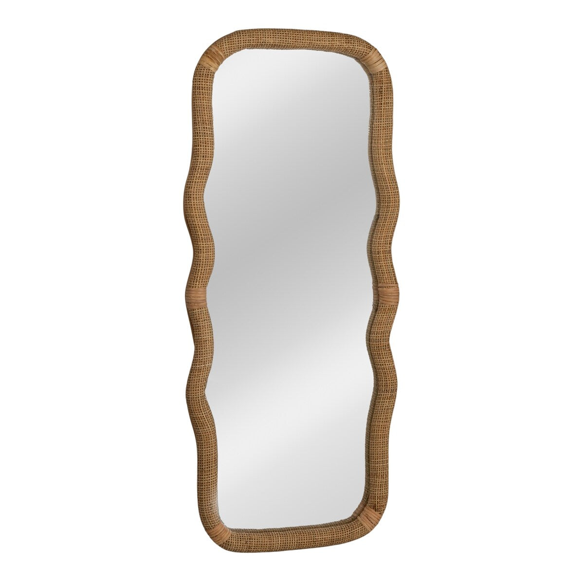 Wood and Rattan Wavy Mirror