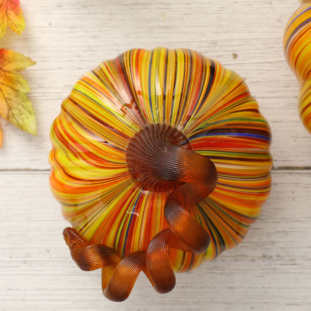 Glitzhome Fall Harvest Multi Striped Handblown Glass Pumpkins for Thanksgiving Decor