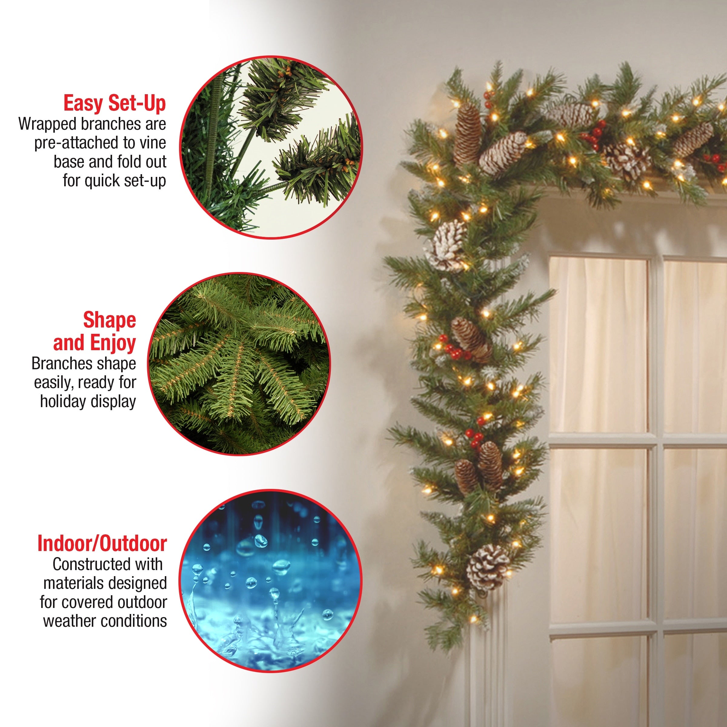 National Tree Company 9 ft. Pre-Lit Frosted Berry Christmas Garland - 9 ft