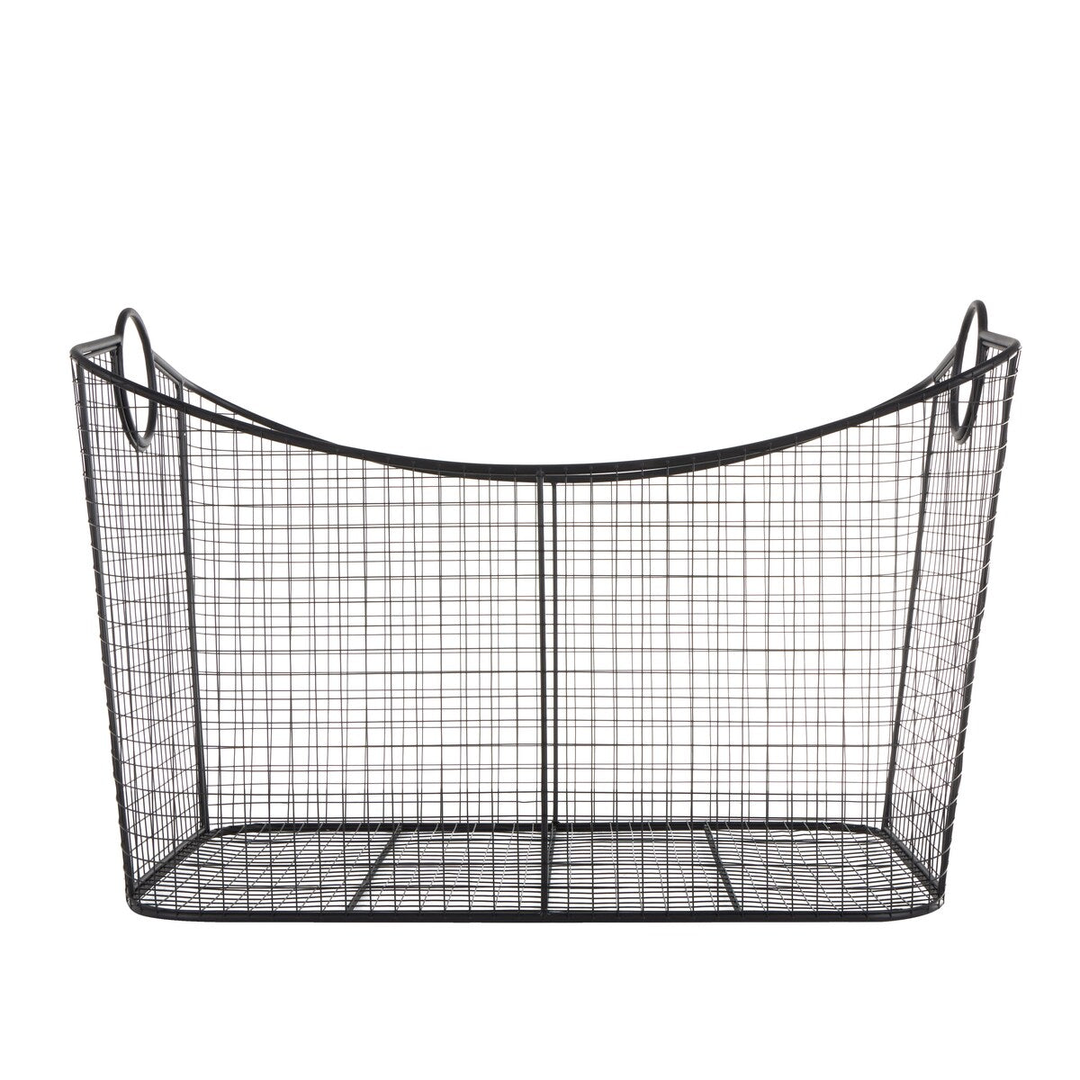 Metal Wire Grid Decorative and Functional Storage Basket with Curved Edges Ring Handles - Gold or Black - Roche River Decor