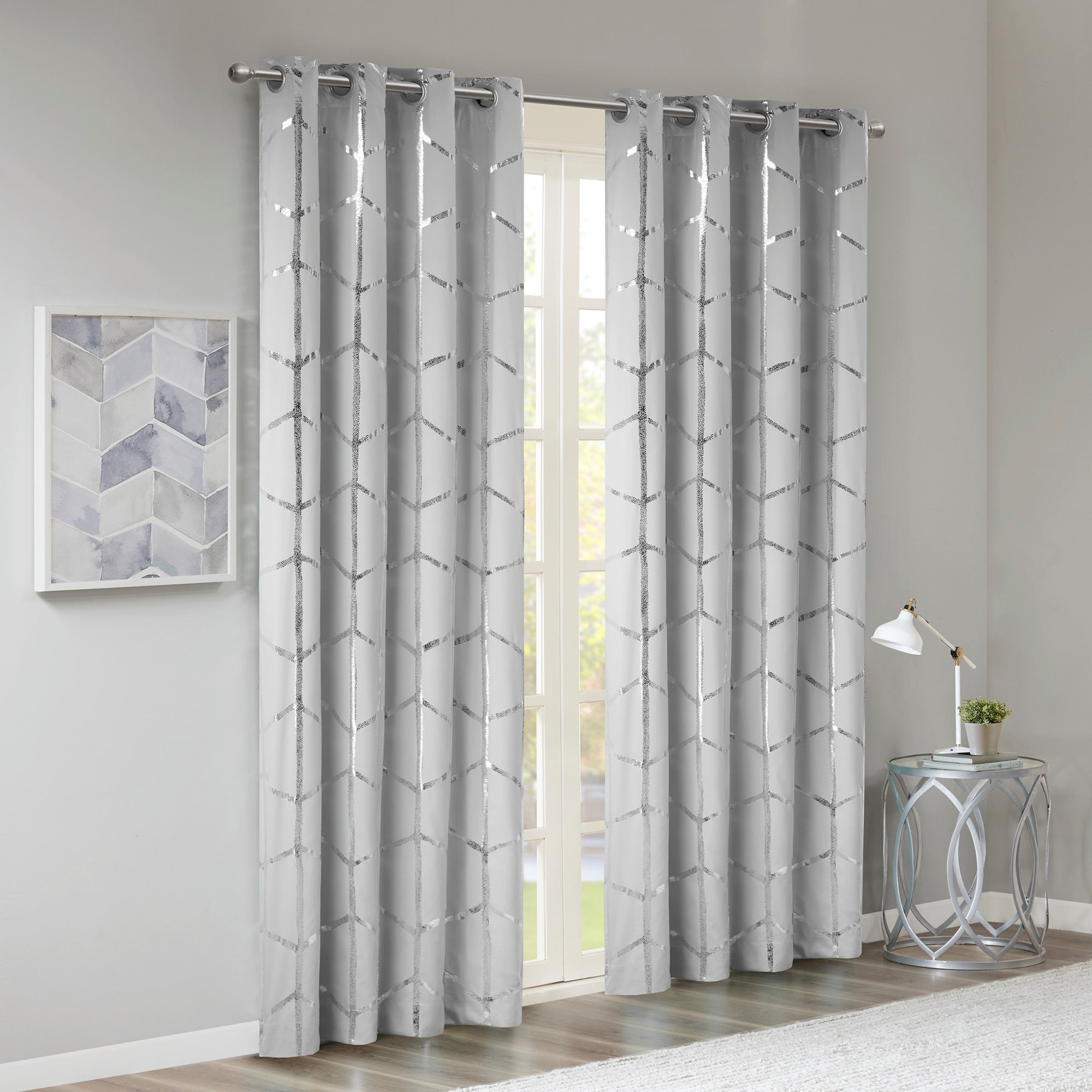 Intelligent Design Khloe Total Blackout Metallic Print Grommet Top Curtain Panel