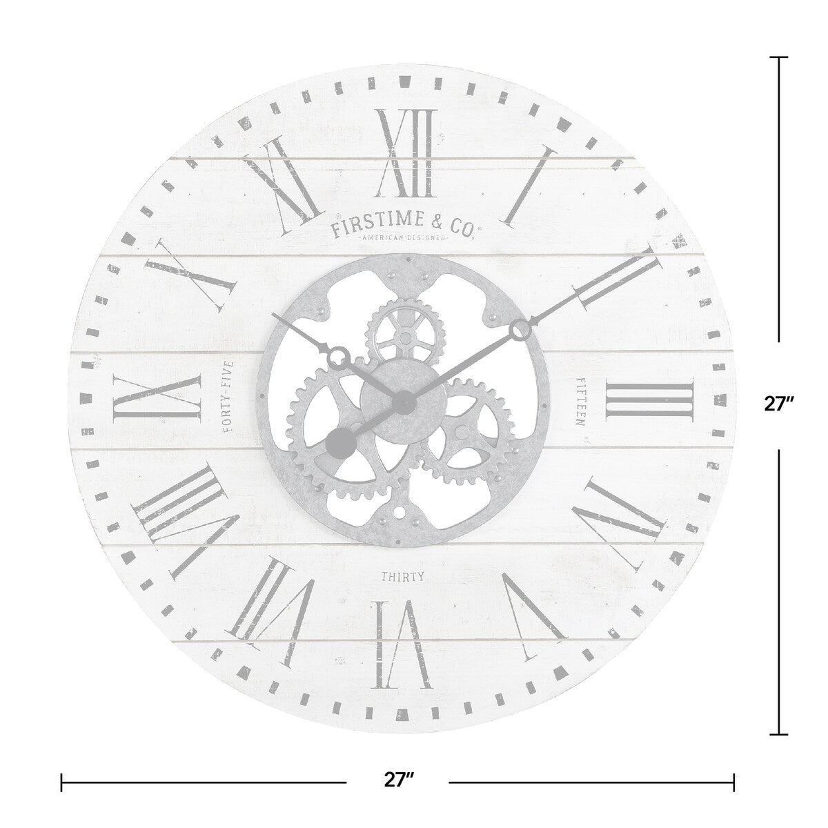 FirsTime & Co. Shiplap Steampunk Farmhouse Wall Clock