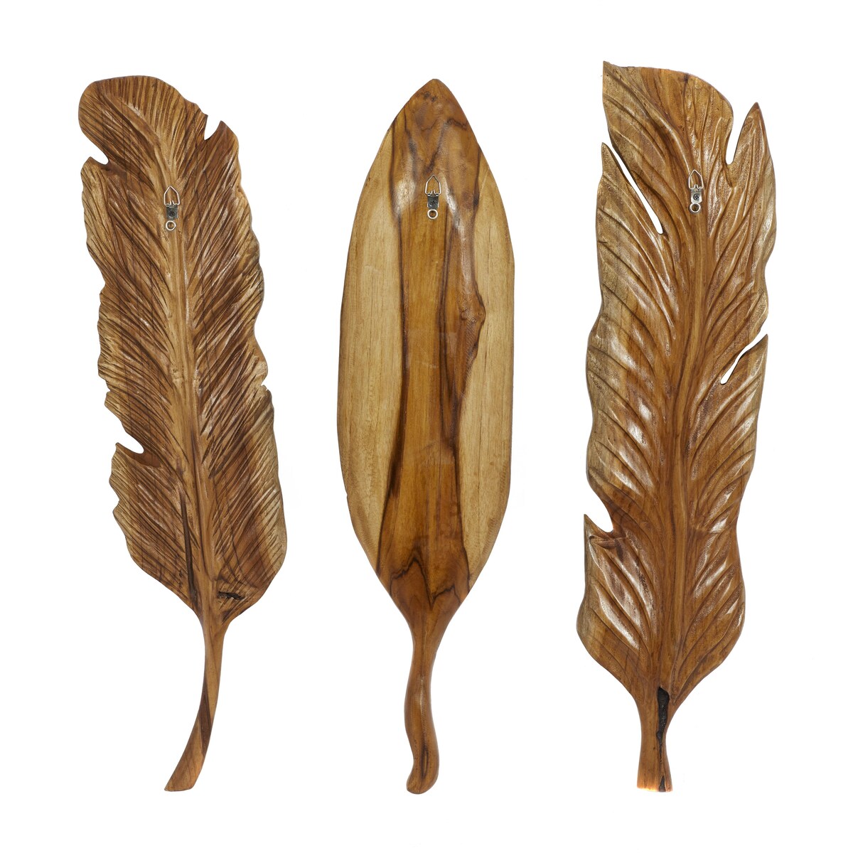 Teak Wood Bird Handmade Carved Feather Home Wall Decor - Set of 3 Brown - Roche River Decor