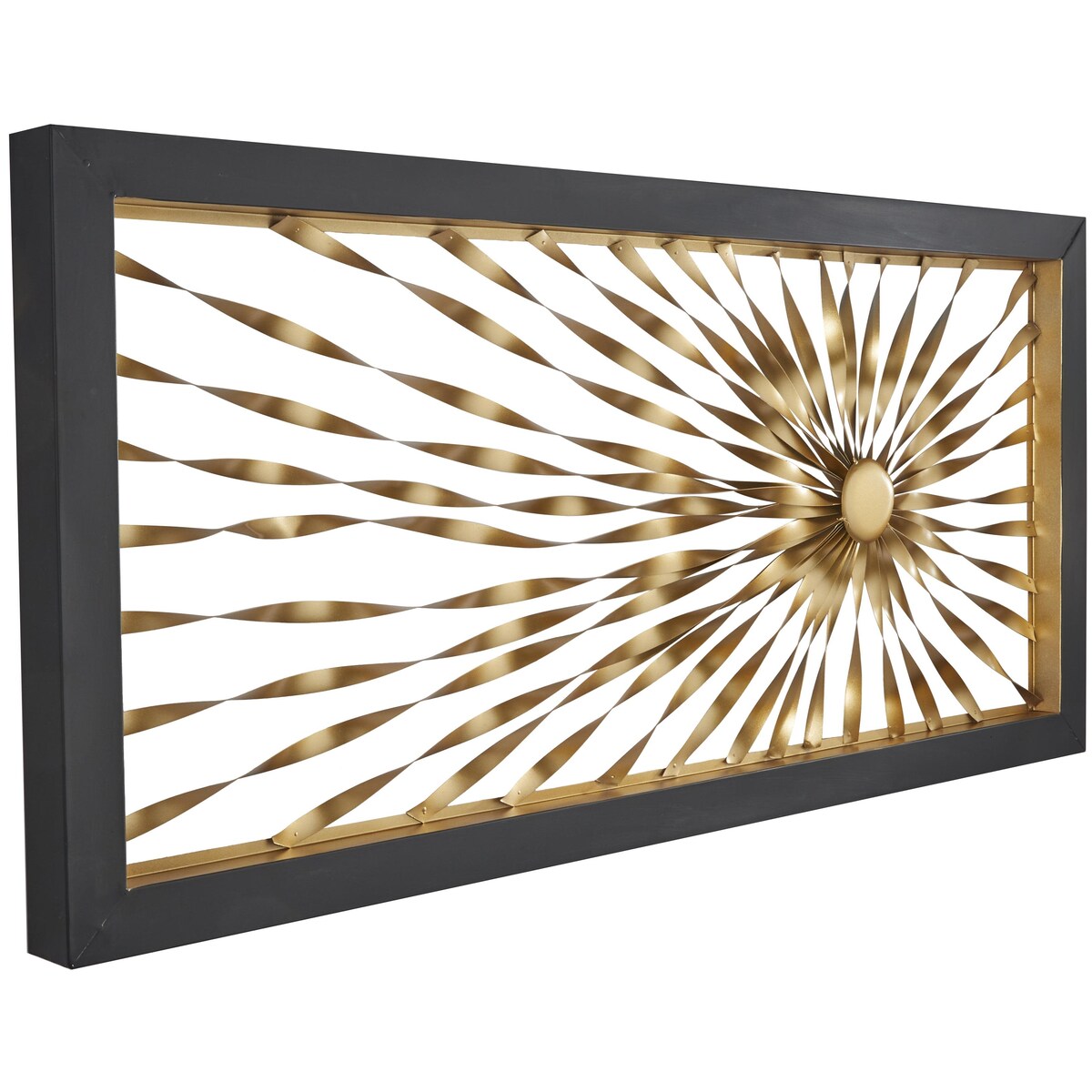 Metal Sunburst Coiled Ribbon Home Wall Decor with Black Frame - Gold - Roche River Decor