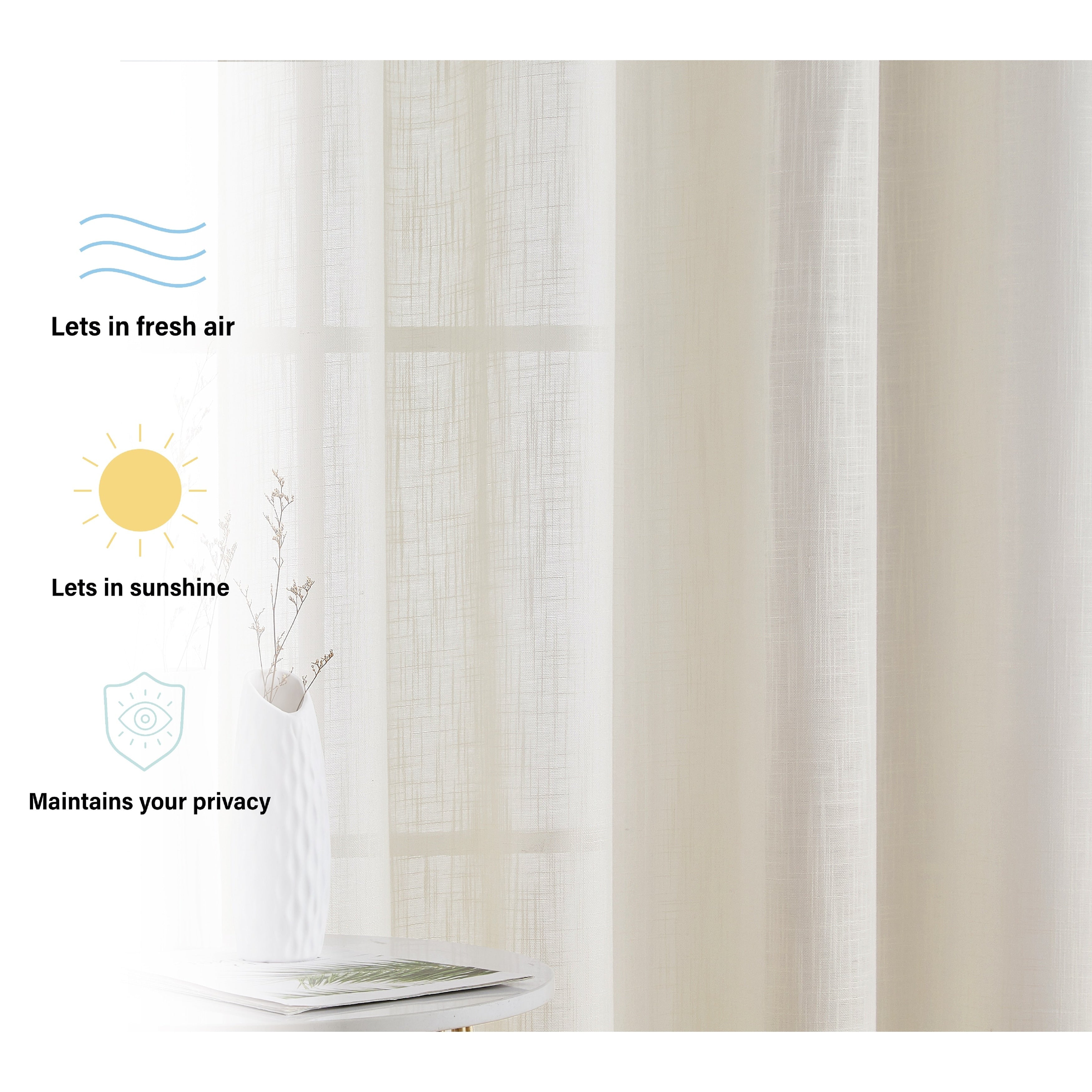 HLC.me Abbey Faux Linen Textured Semi Sheer Grommet Curtain Tiers Valance Small Windows, Bedroom & Bathroom