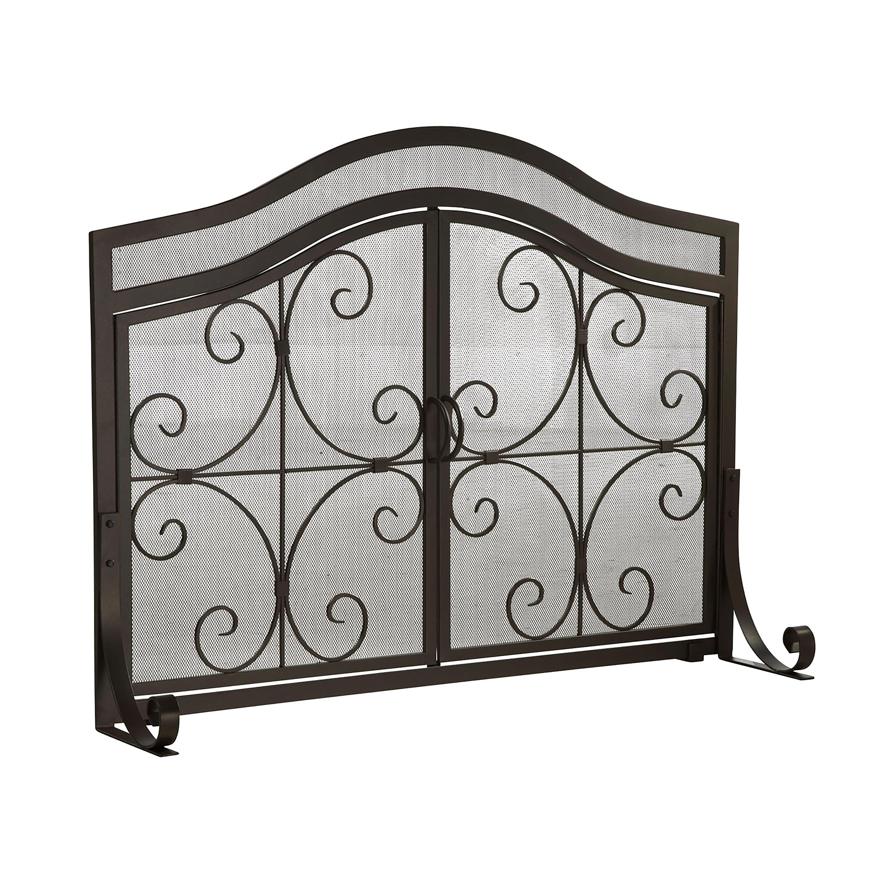 44 x 33 Crest Wrought Iron Fireplace Screen With Doors - Black - One Size