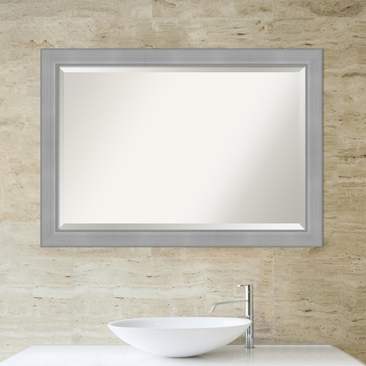 Beveled Bathroom Wall Mirror - Vista Brushed Nickel Frame