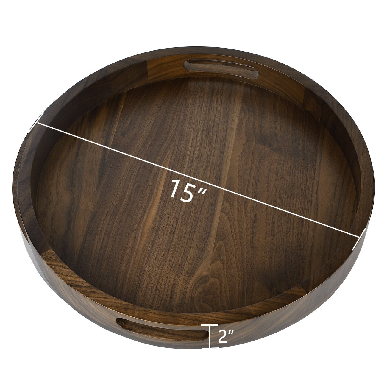 Round Black Walnut Wood Serving Tray Ottoman Tray with Handles